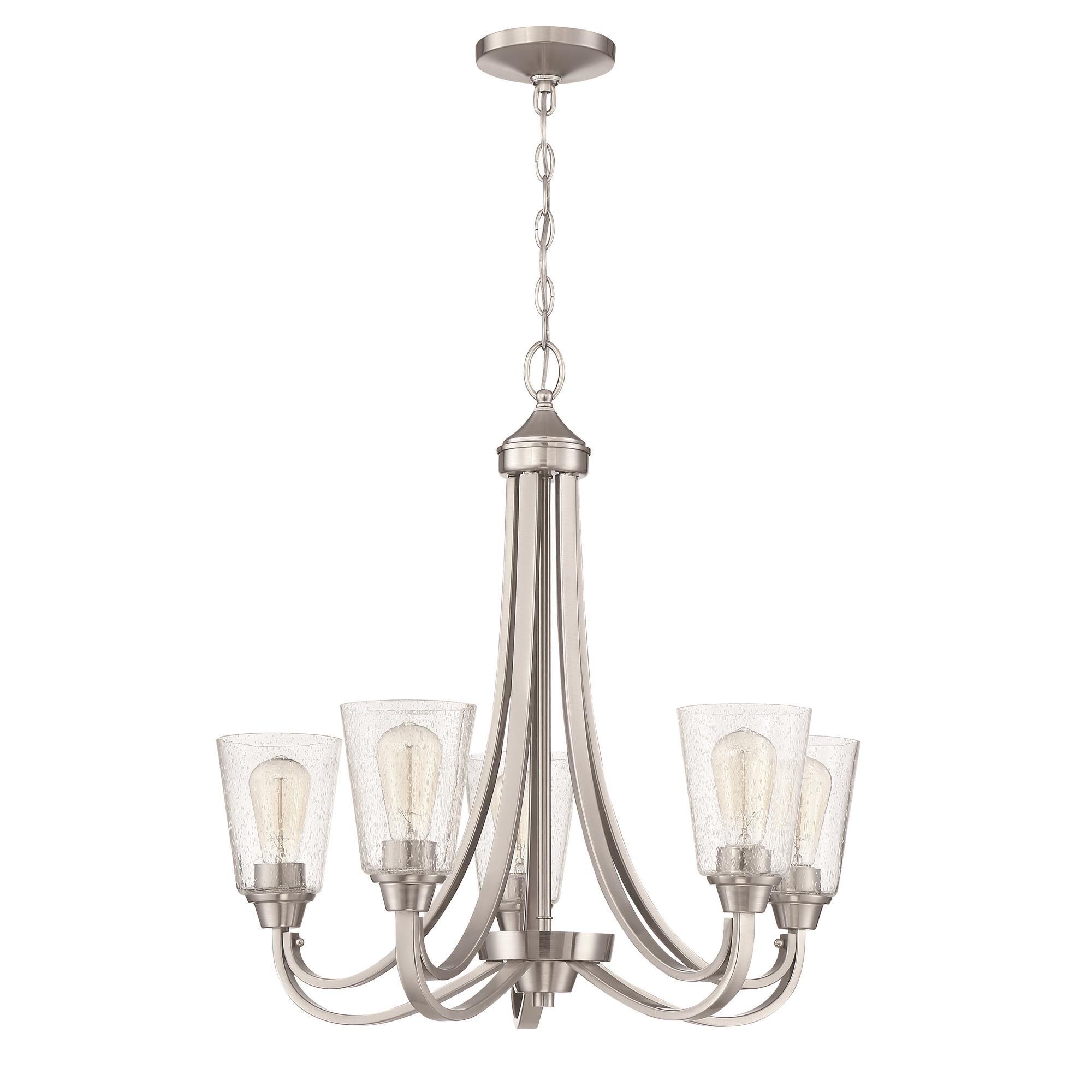 Shown in Brushed Polished Nickel finish and Clear Seeded glass and Glass shade