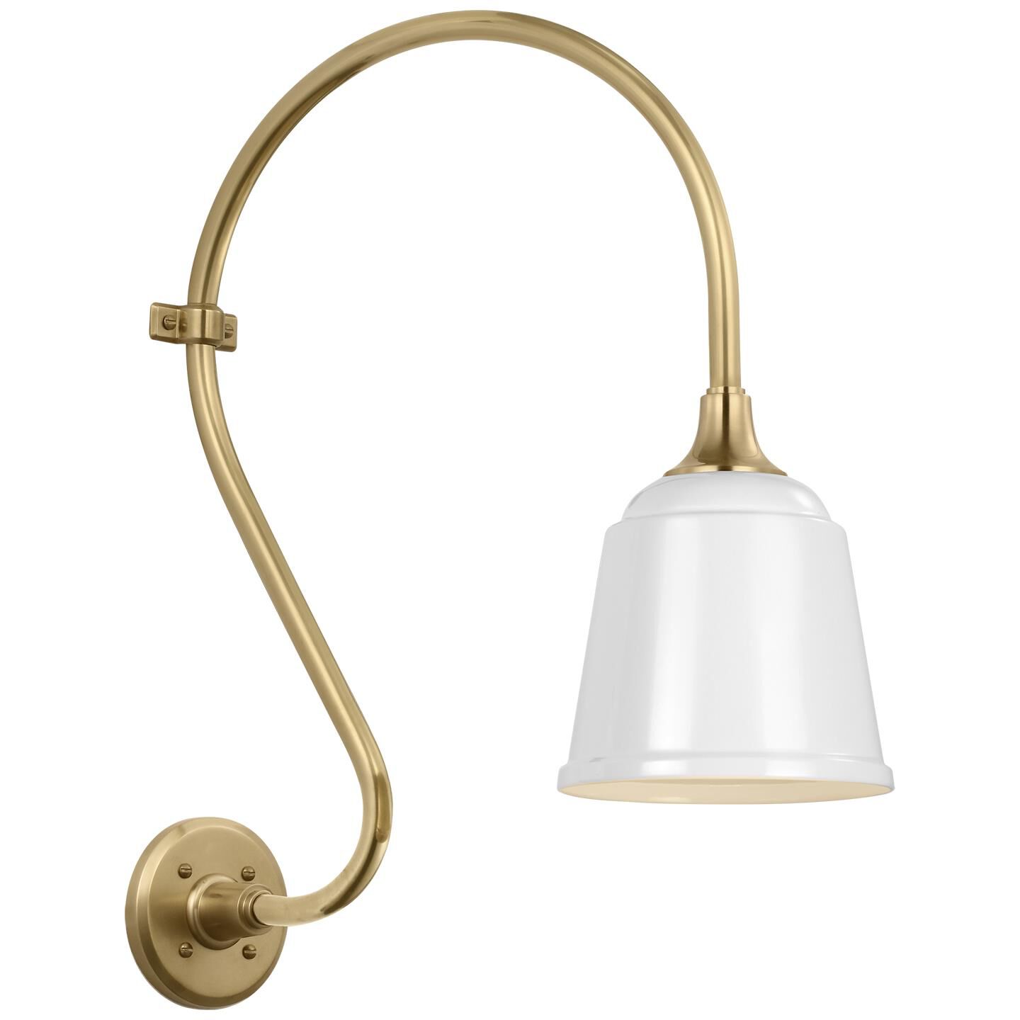 Shown in Hand-Rubbed Antique Brass finish and White Rockhouse shade