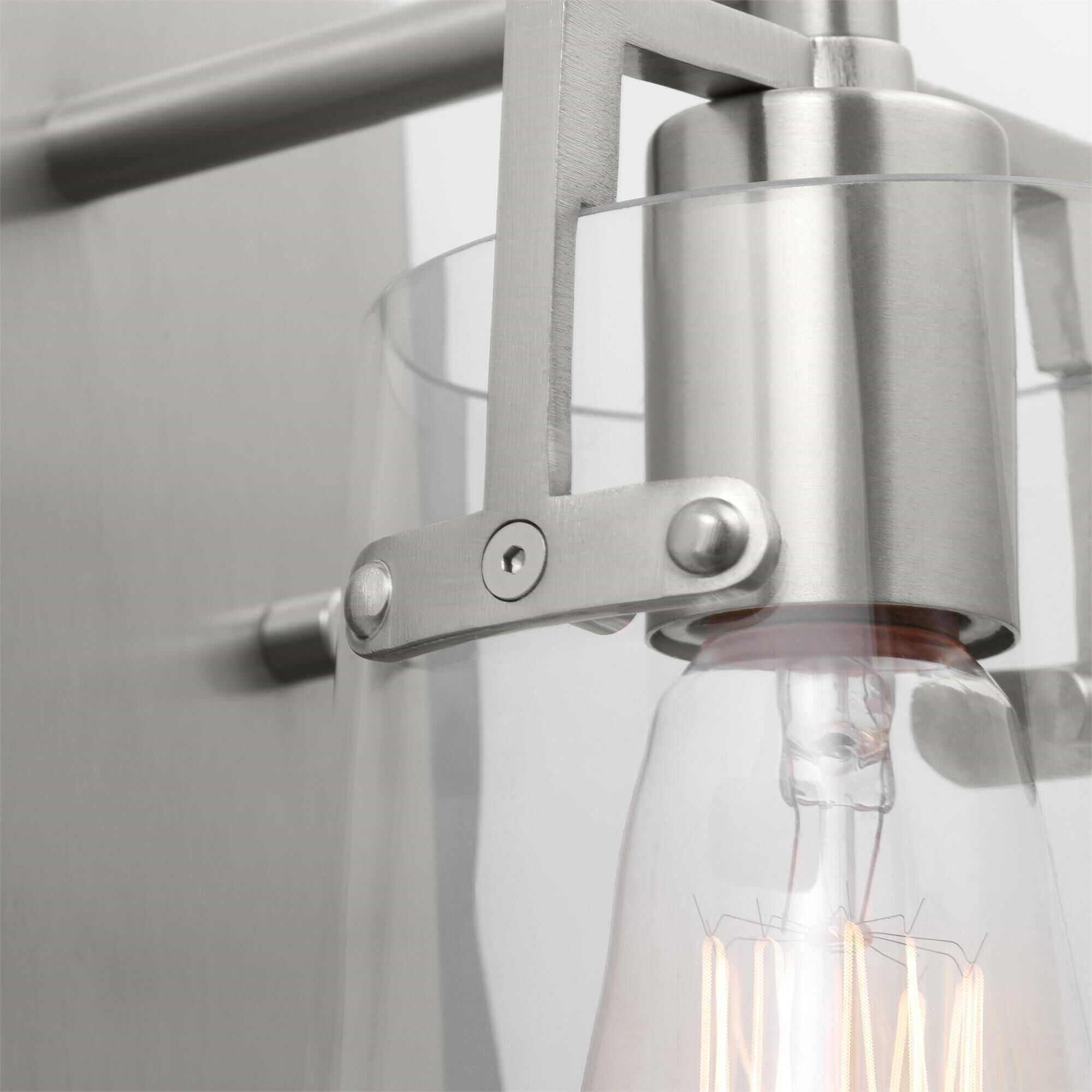 Shown in Brushed Steel finish and Clear Glass shade