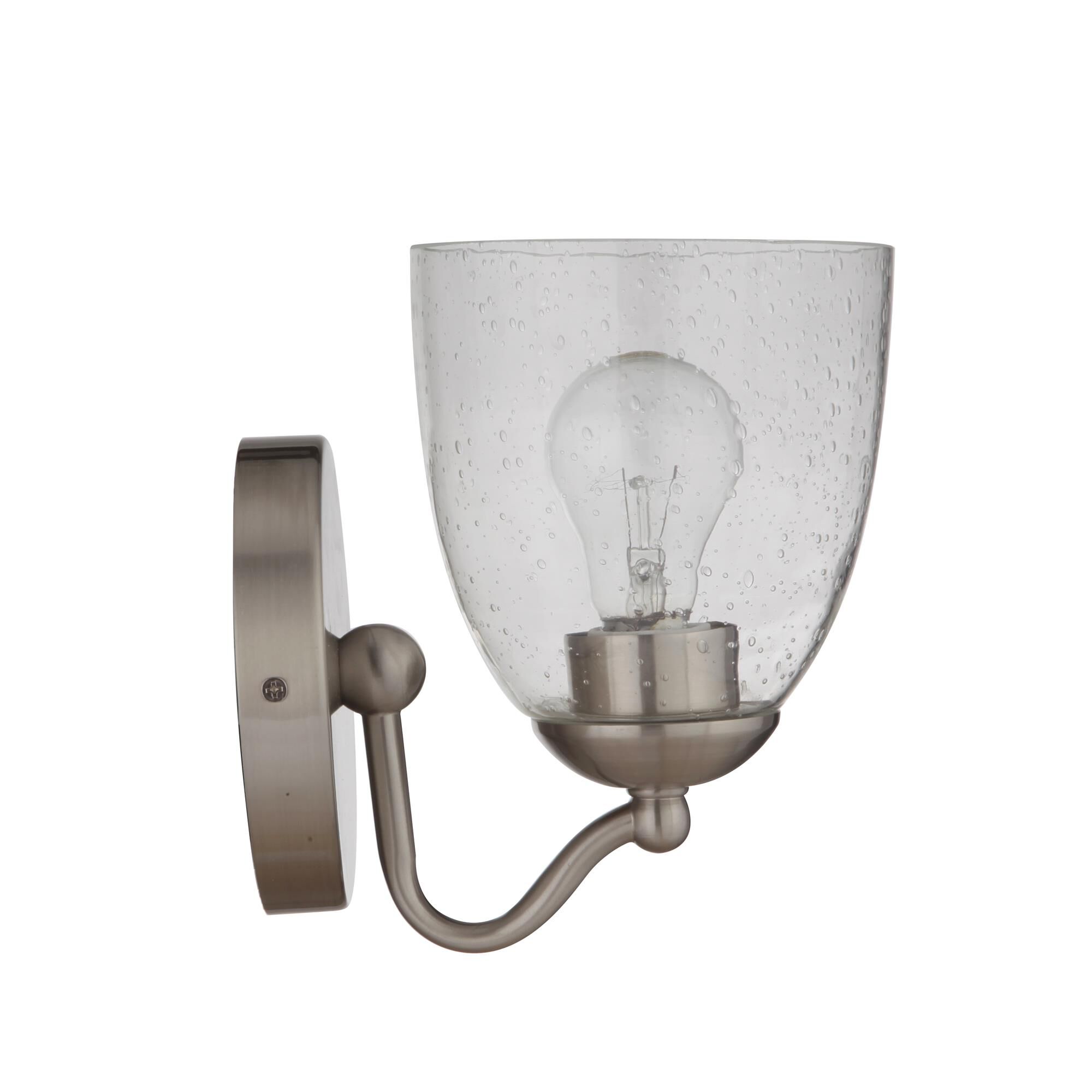 Shown in Brushed Polished Nickel finish and Clear Seeded glass and Glass shade