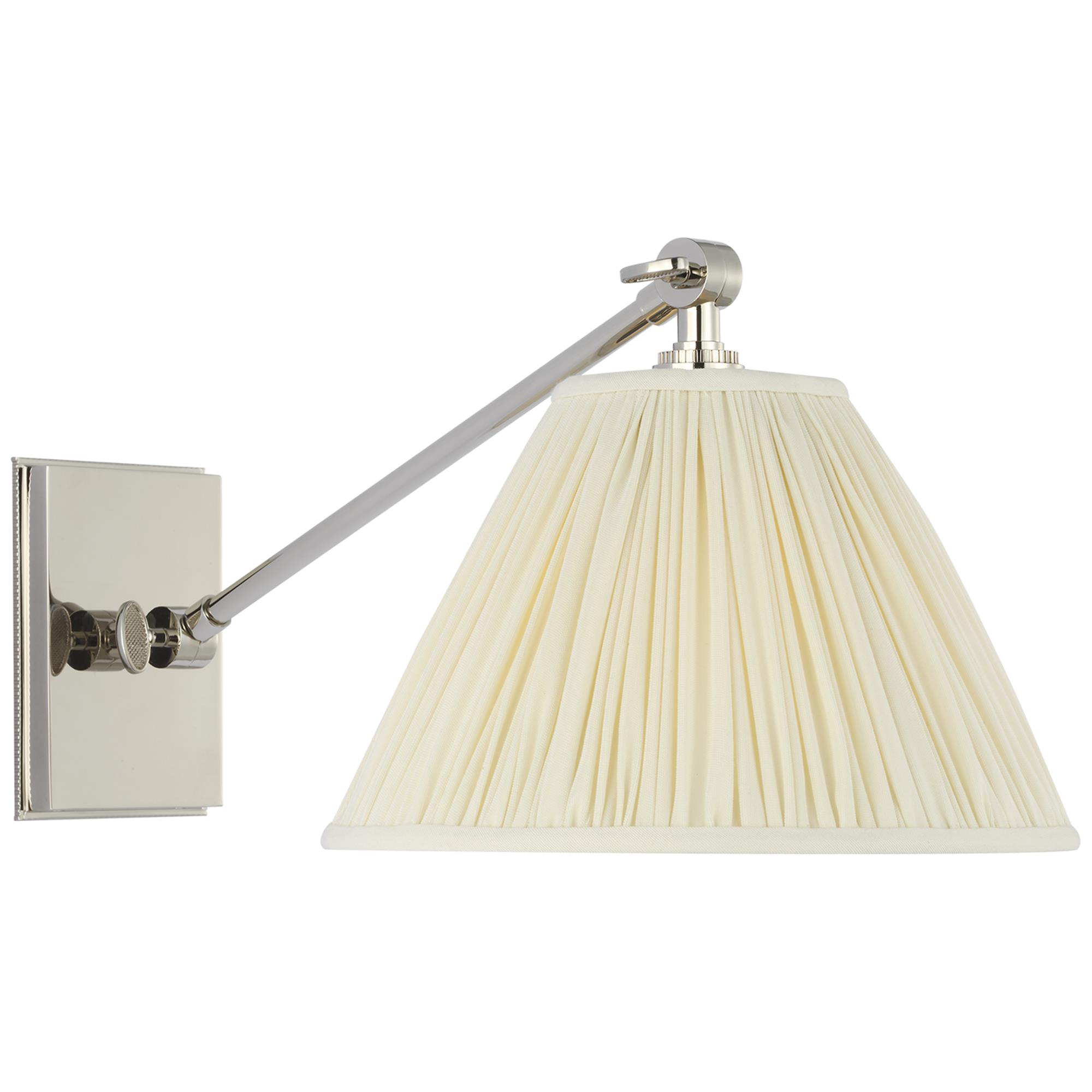 Shown in Polished Nickel finish and Silk Pleated shade