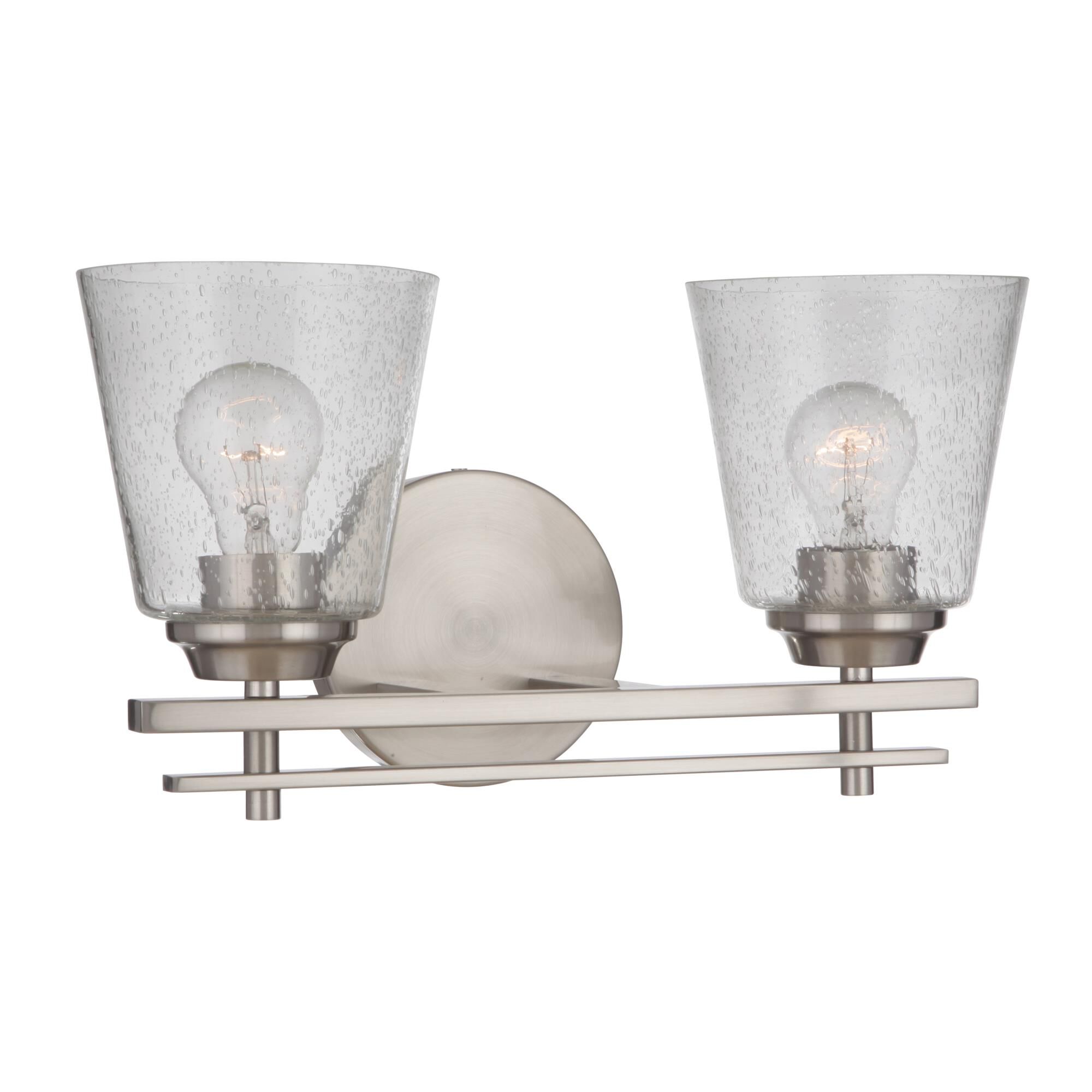 Shown in Brushed Polished Nickel finish and Clear Seeded glass and Glass shade