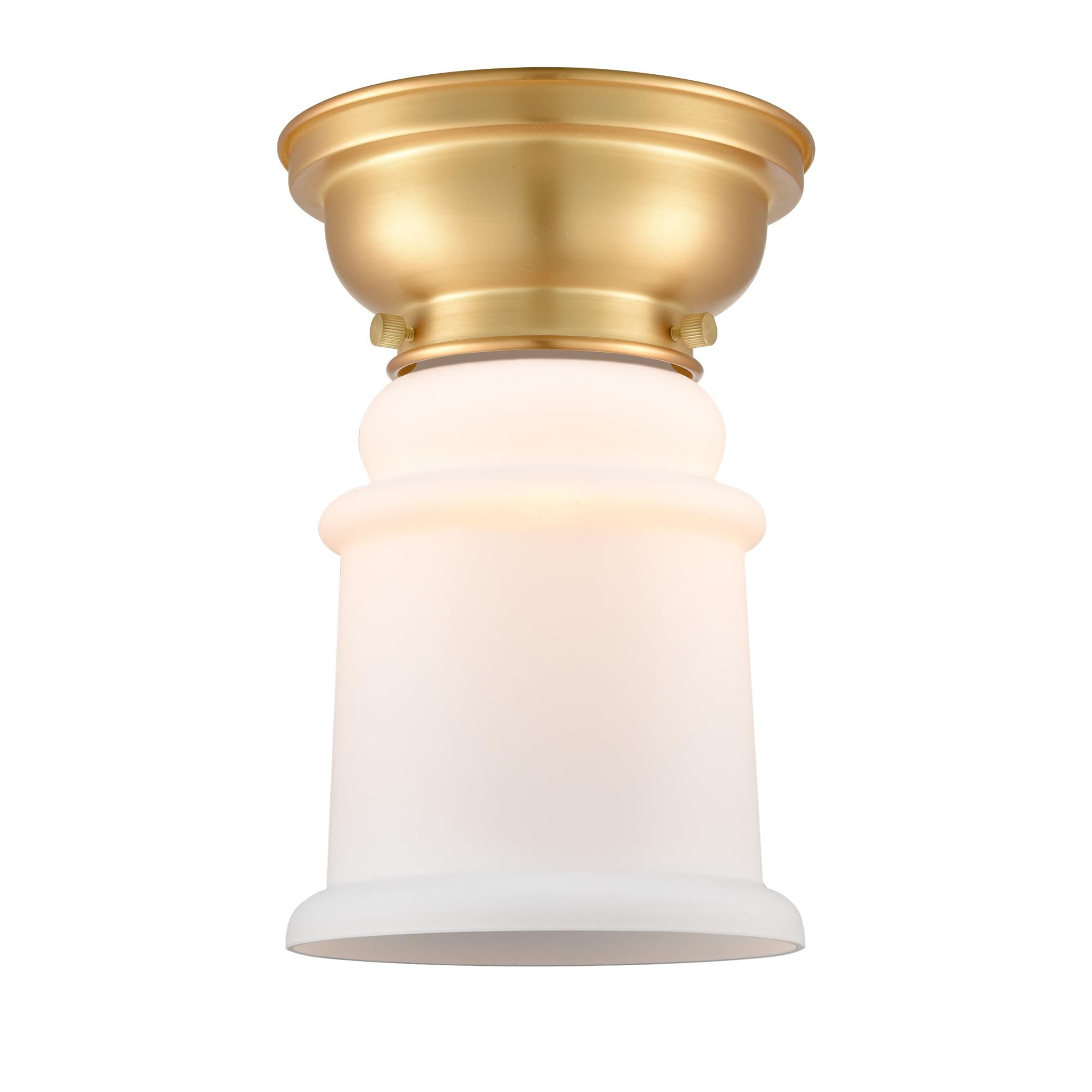 Shown in Satin Gold finish and Matte White Canton glass