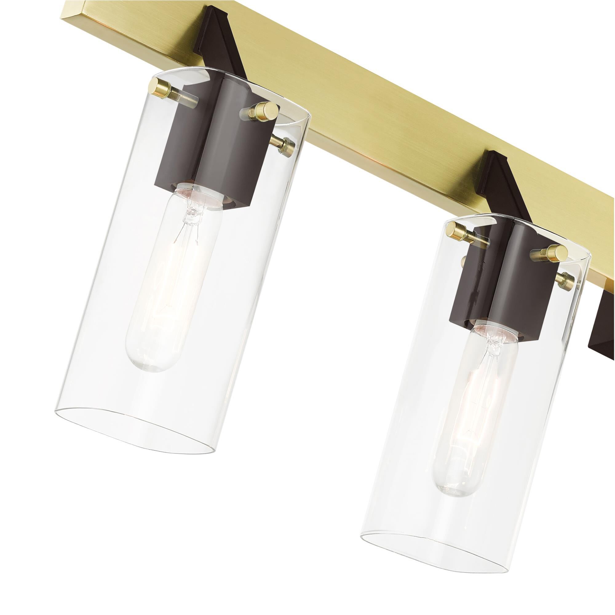 Shown in Satin Brass finish and Clear Square  With Rounded Corners glass