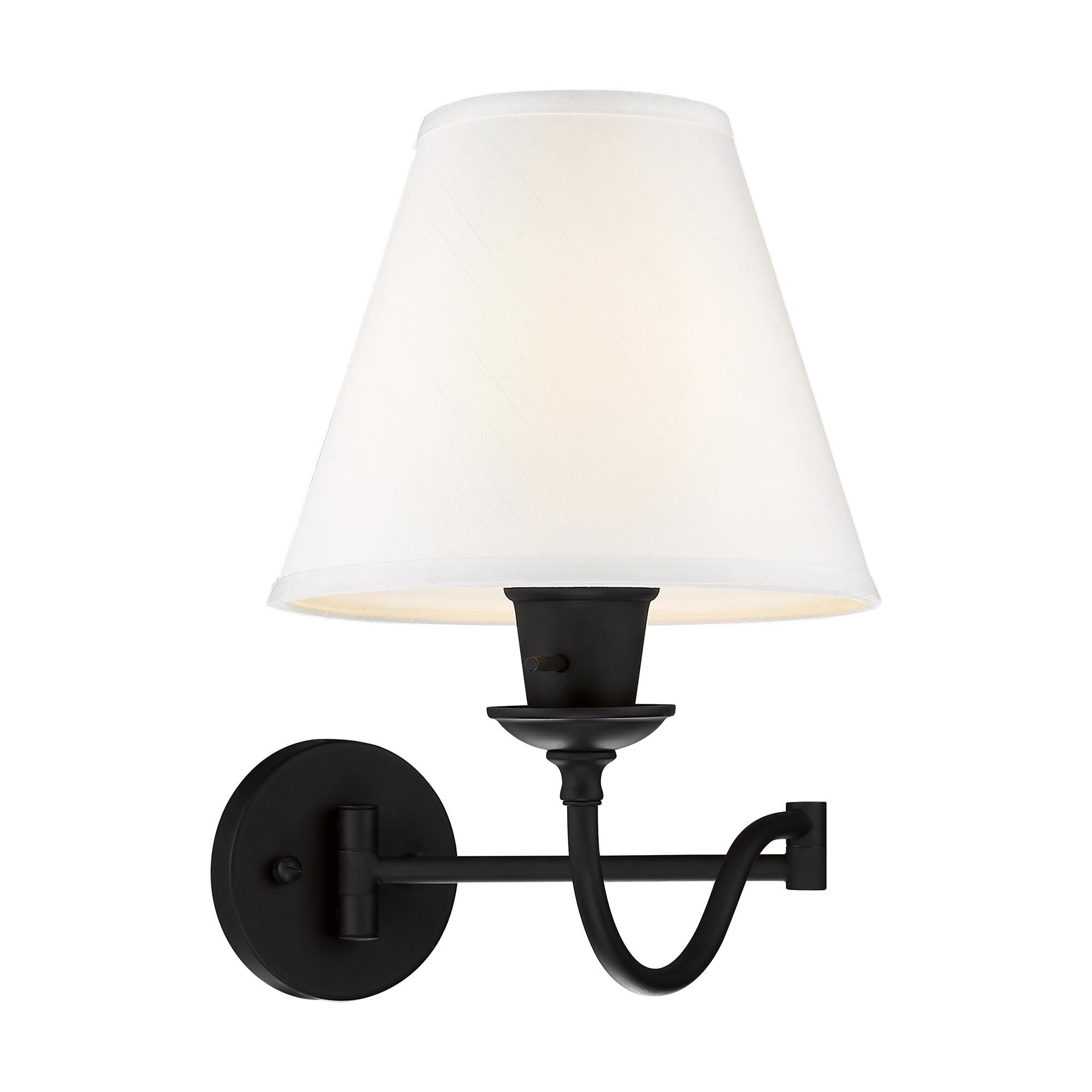 Shown in Black finish and Off White Linen Hard Back shade