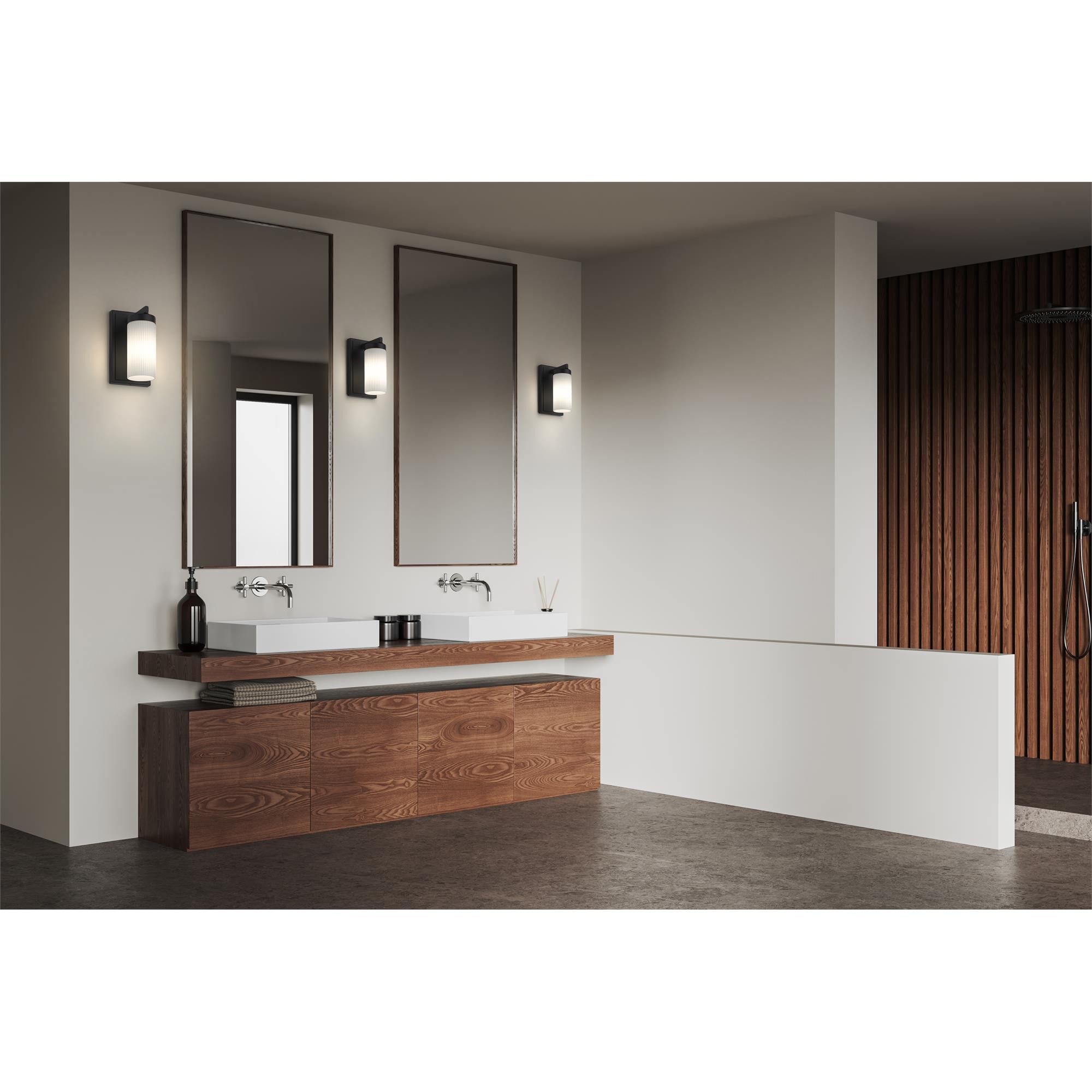 Shown in Matte Black finish and White glass and White shade
