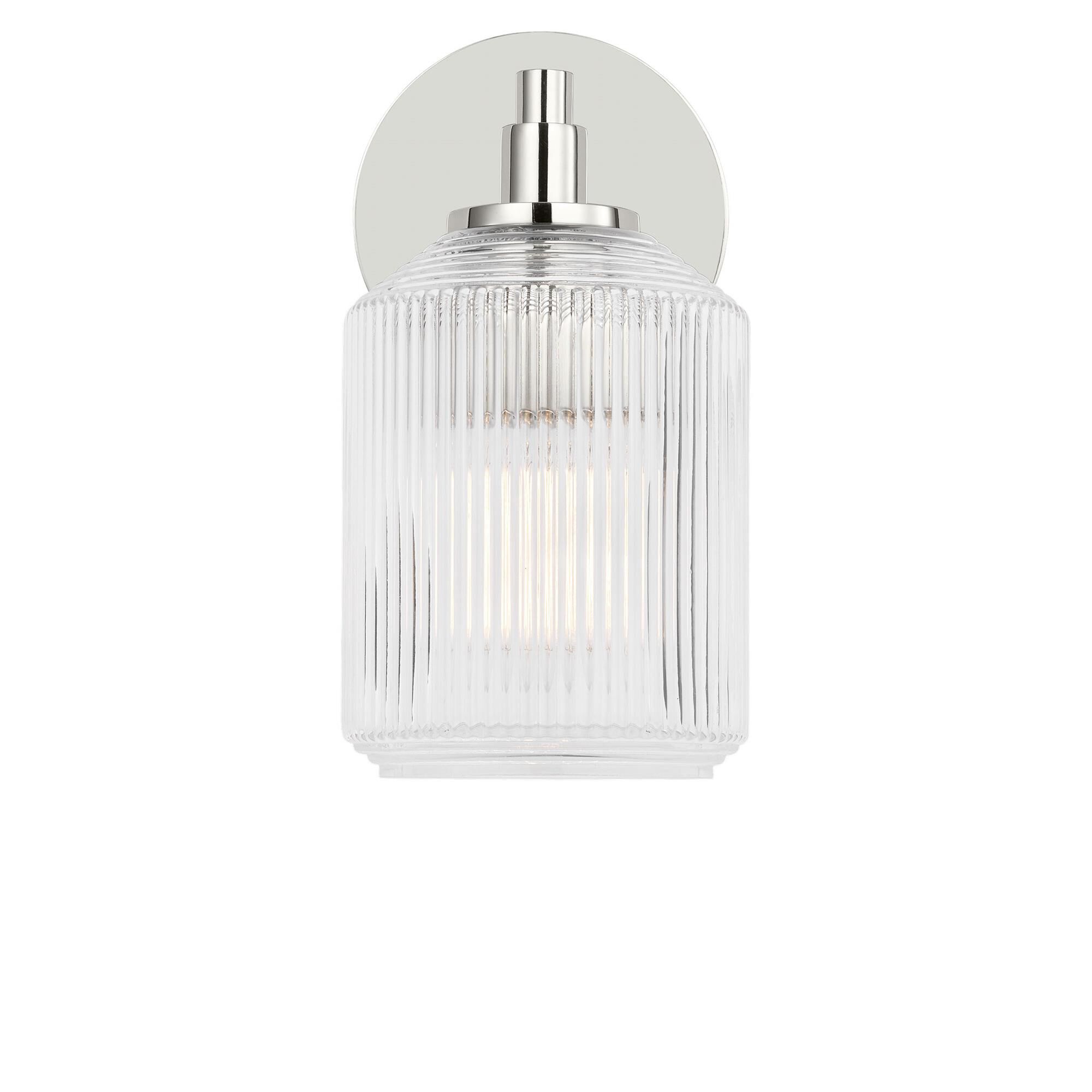 Shown in Polished Nickel finish and Clear Ribbed glass