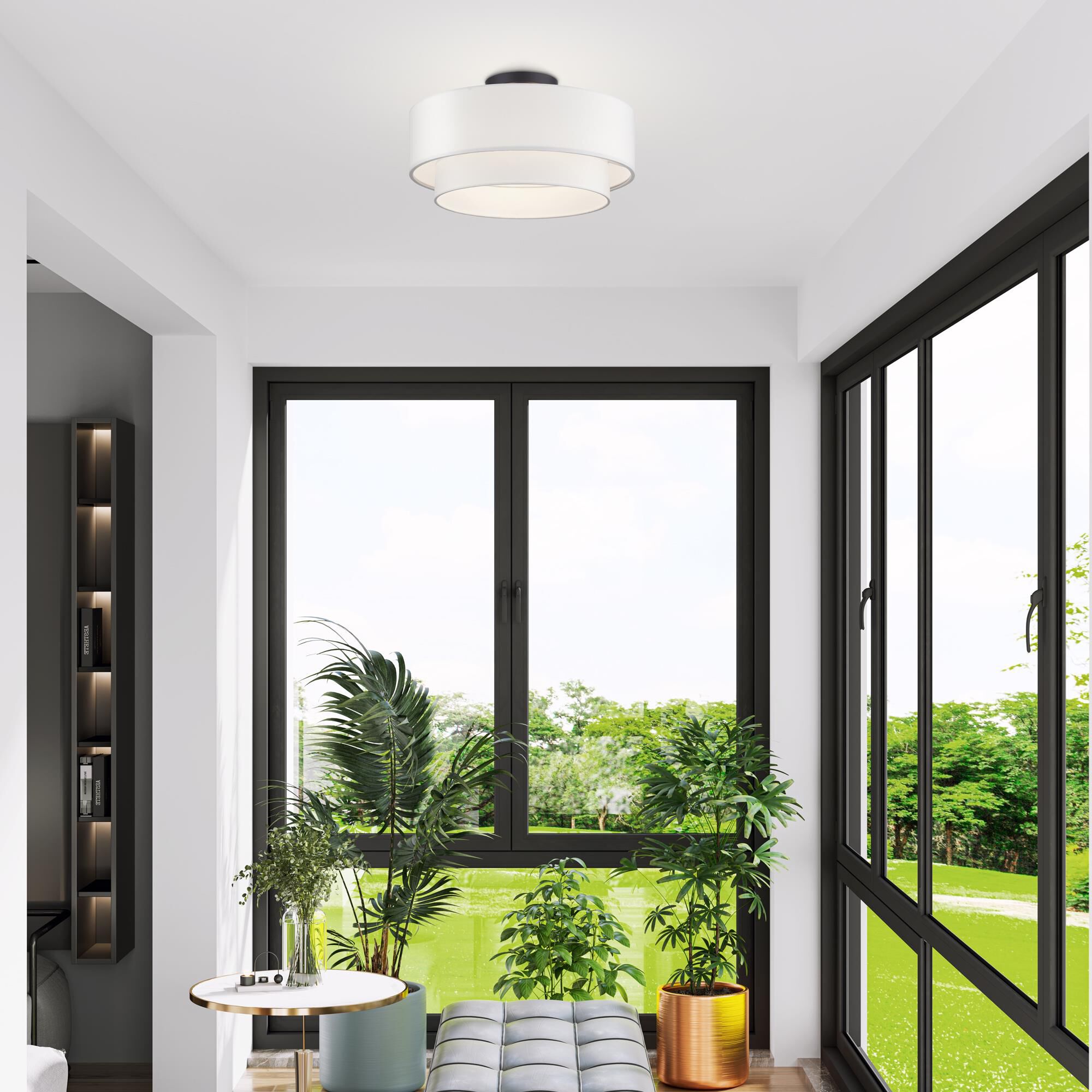 Shown in Bronze finish and Hand Crafted Off-White Fabric Hardbacks with White Fabric Inside shade