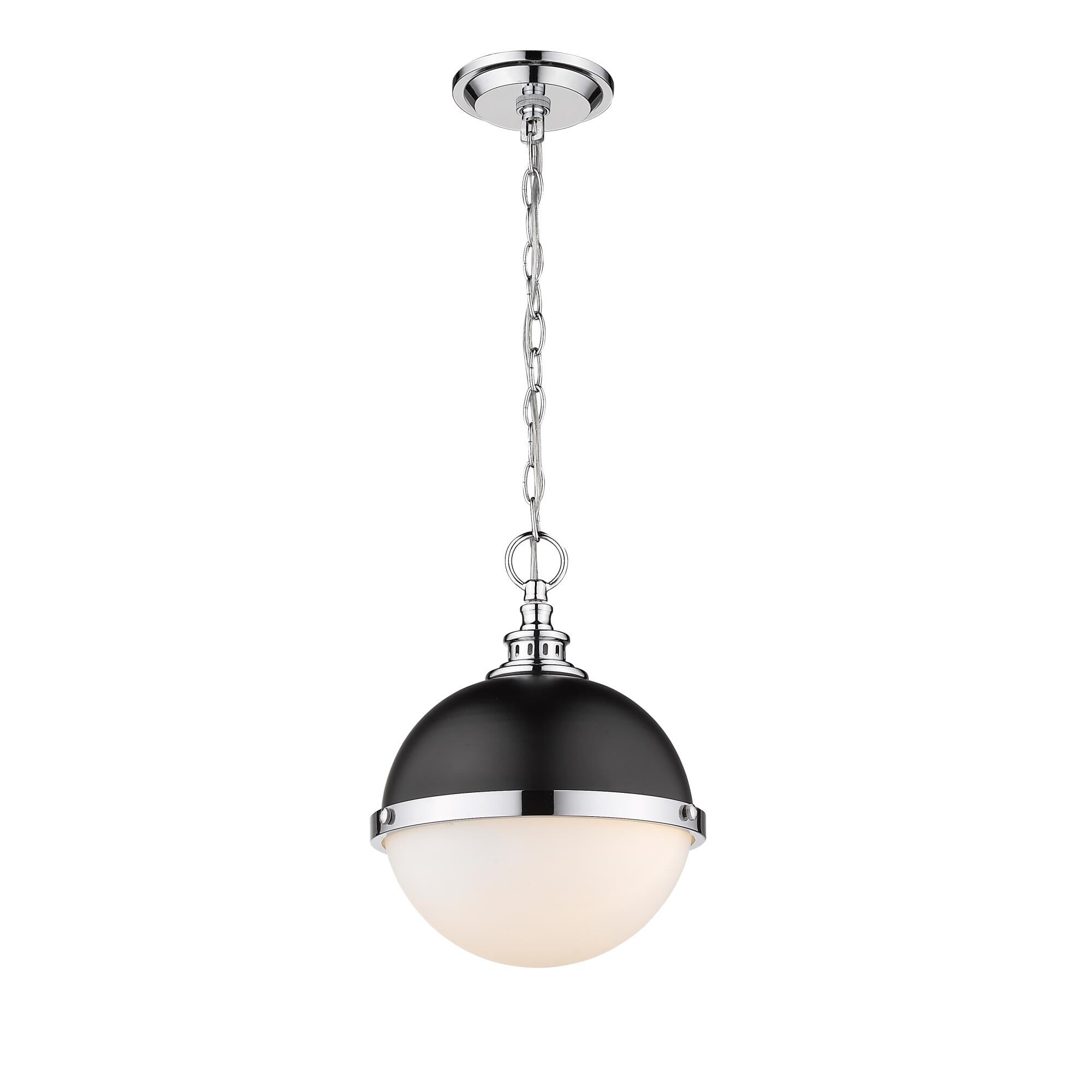 Shown in Matte Black + Chrome finish and Glass shade