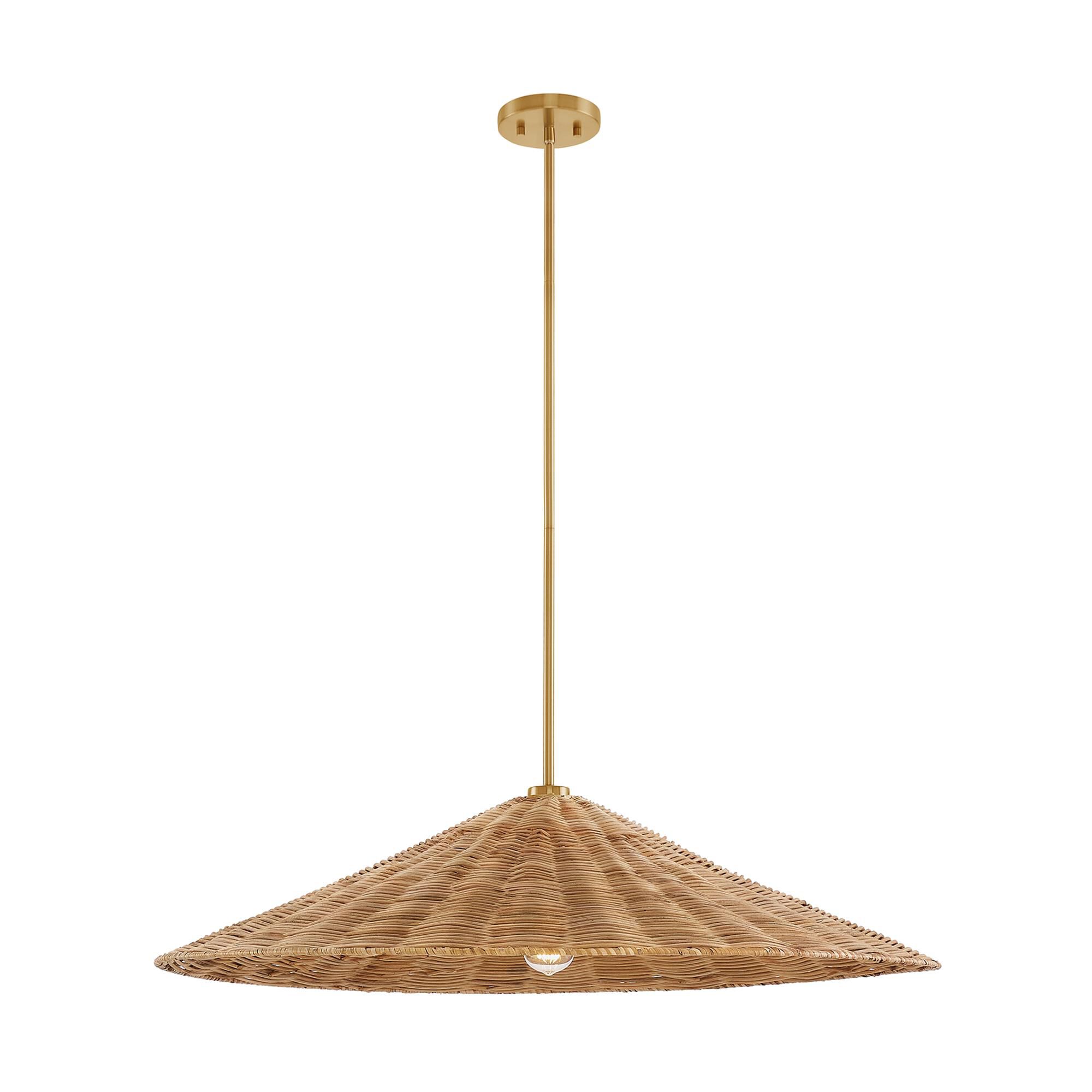 Shown in Natural Brass finish and Natural Rattan shade