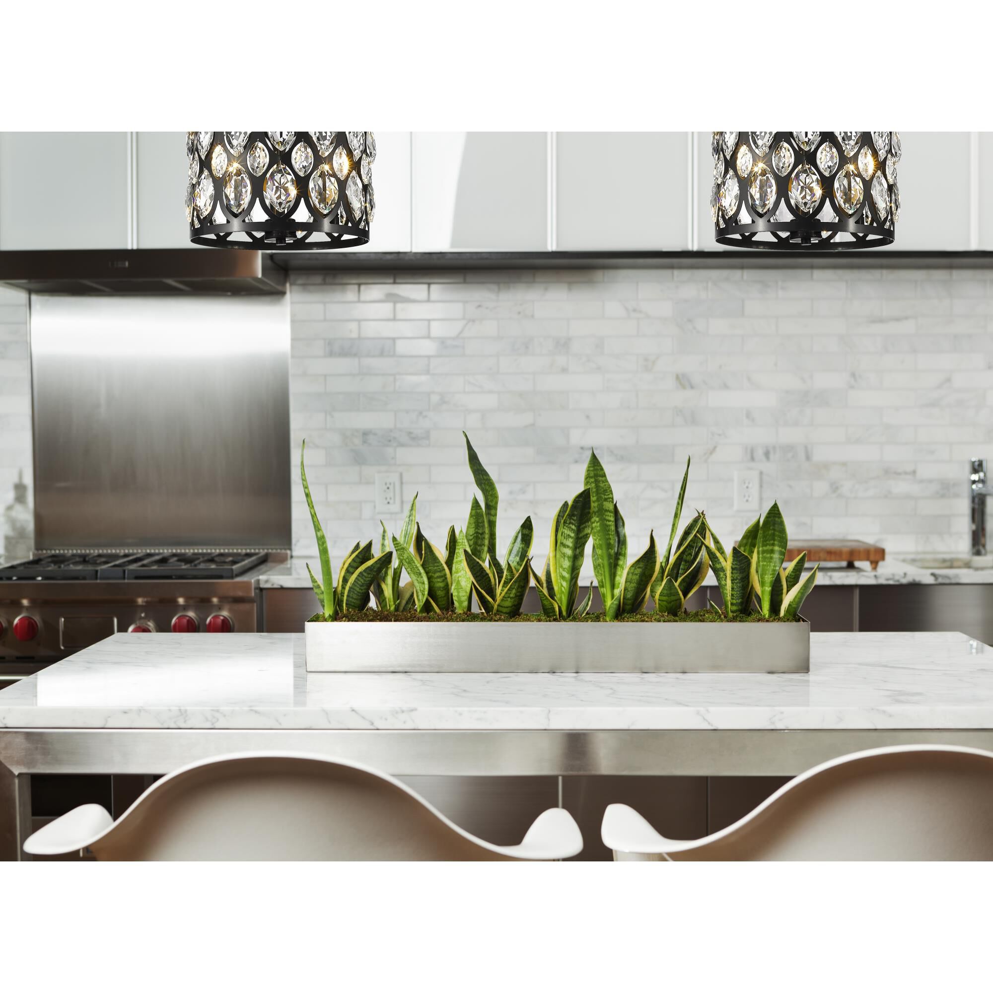 Shown in Matte Black finish and Steel + K9 Crystal glass and Steel + K9 Crystal shade