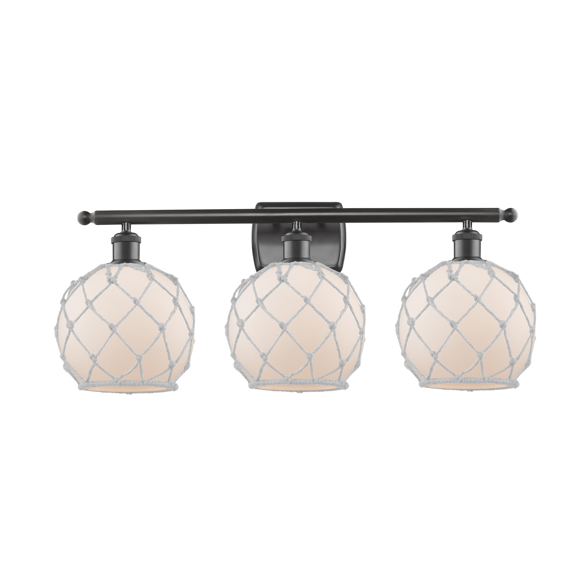 Shown in Oil Rubbed Bronze finish and White With White Rope glass