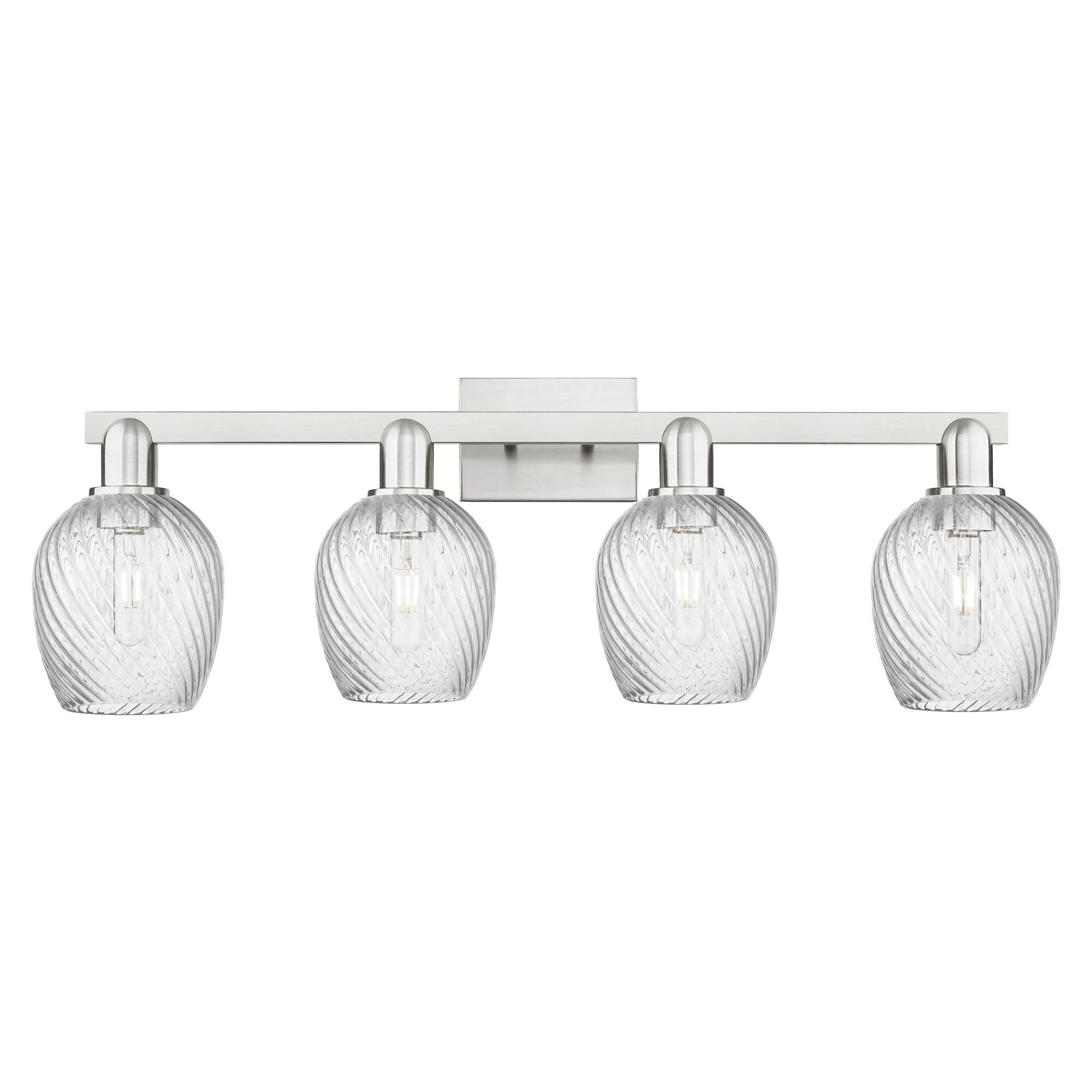 Shown in Brushed Satin Nickel finish and Clear Spiral Fluted glass