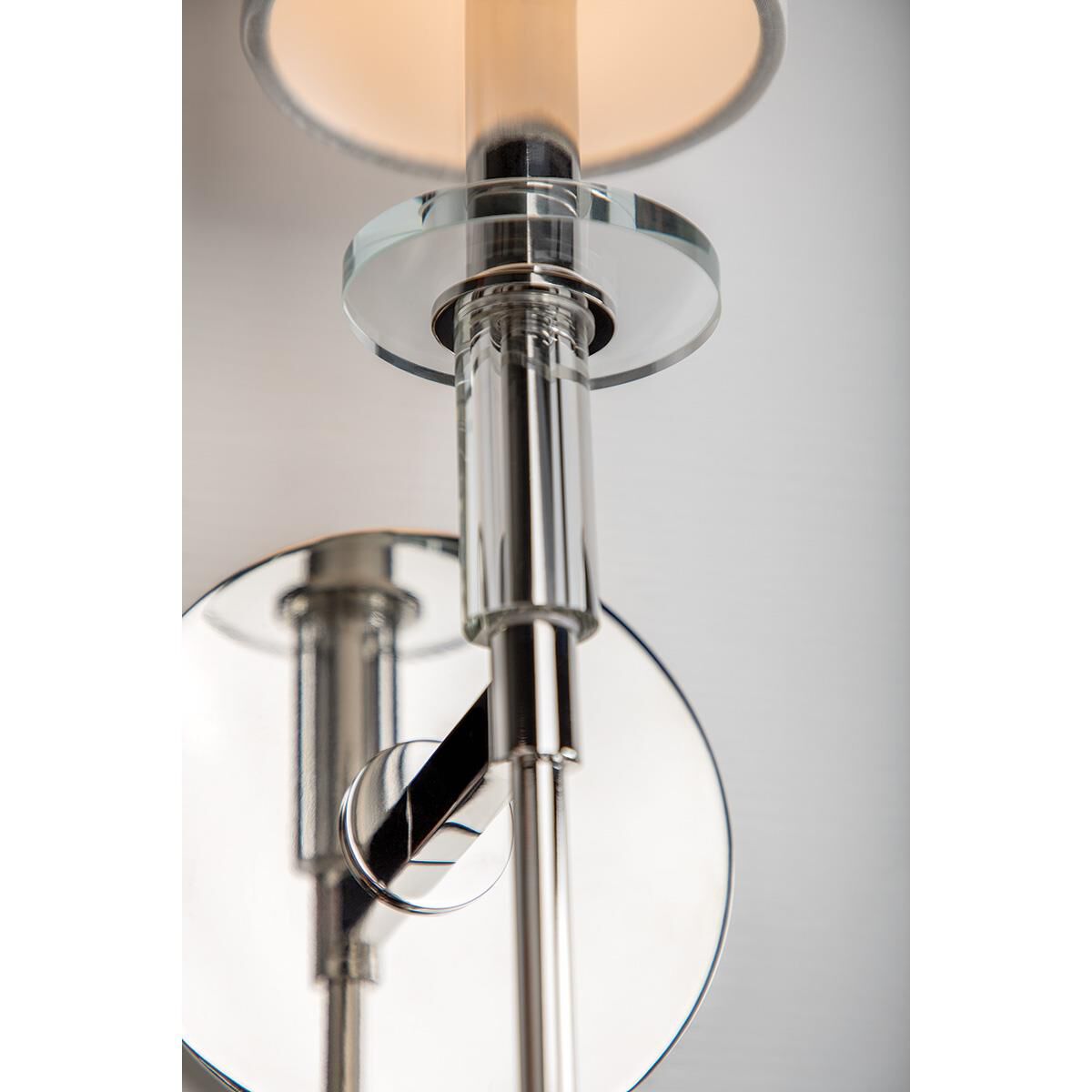 Shown in Polished Nickel finish and Off White Faux Silk shade and Crystal Bobeche accent