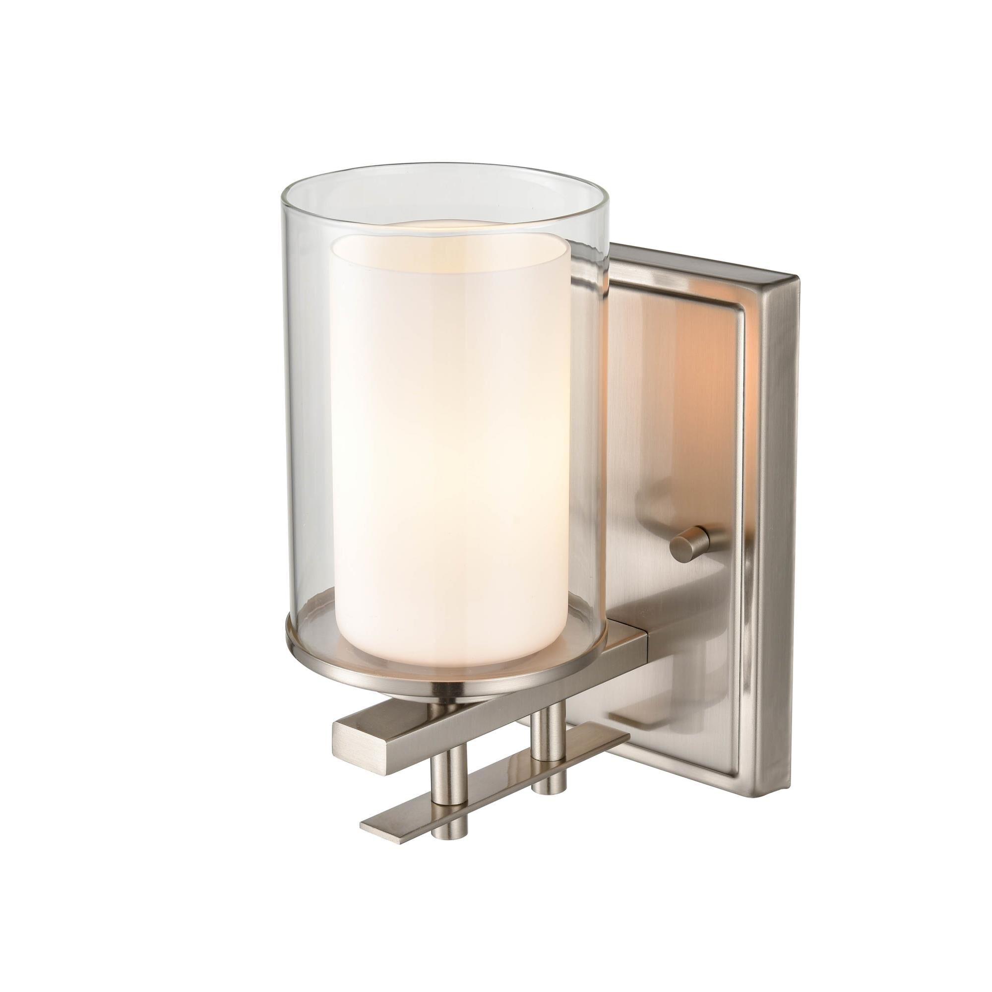 Shown in Brushed Nickel finish and Clear Outer - Etched White Inner glass