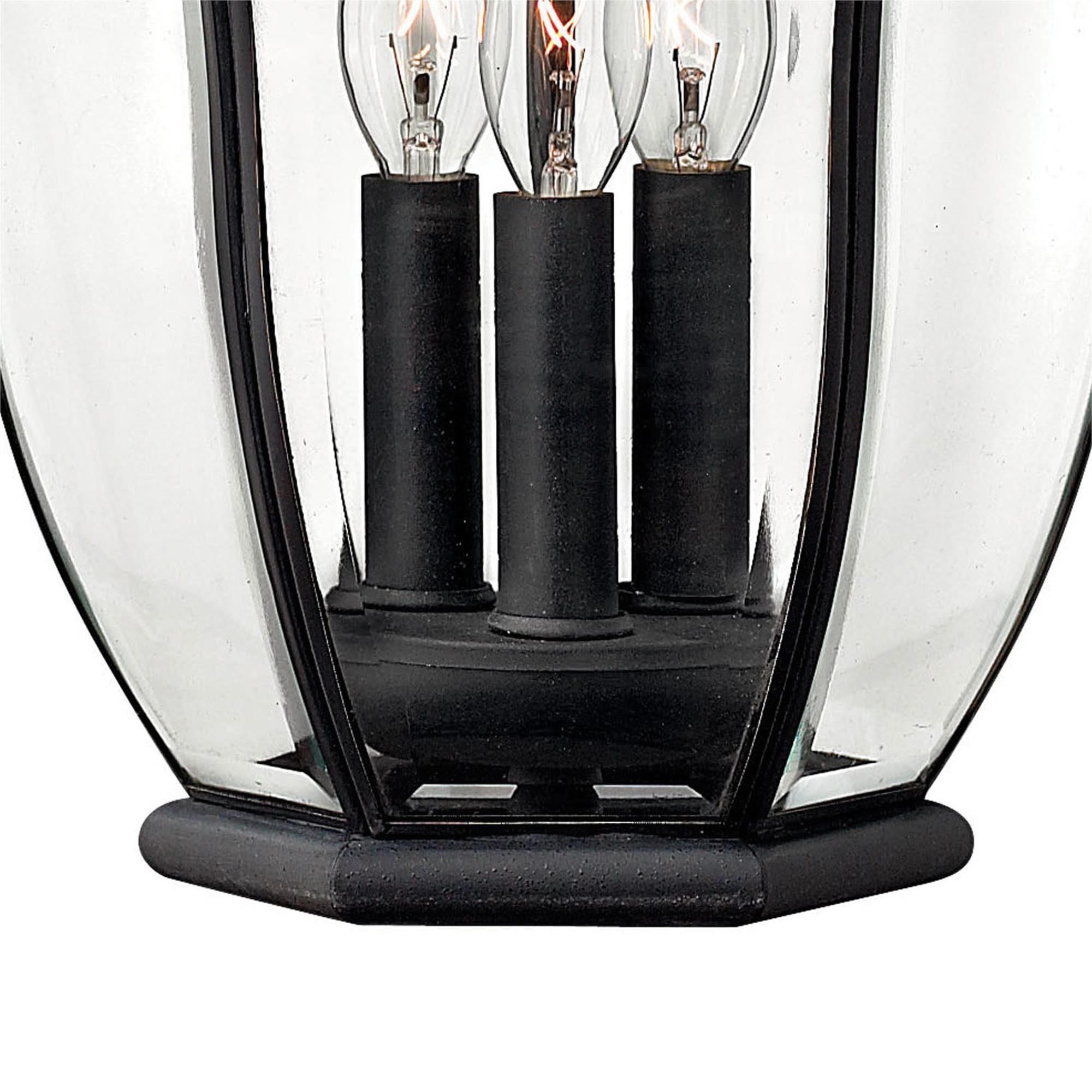 Shown in Museum Black finish and Clear, Bent, Beveled And Bound glass