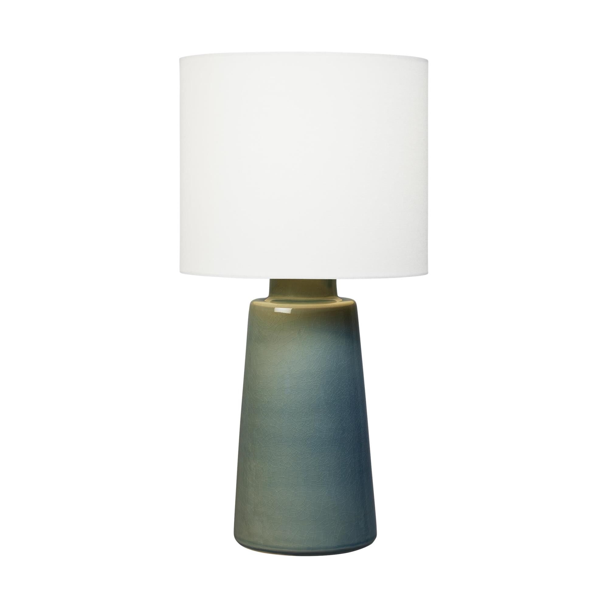 Shown in Blue Anglia Crackle finish and White Linen Fabric shade