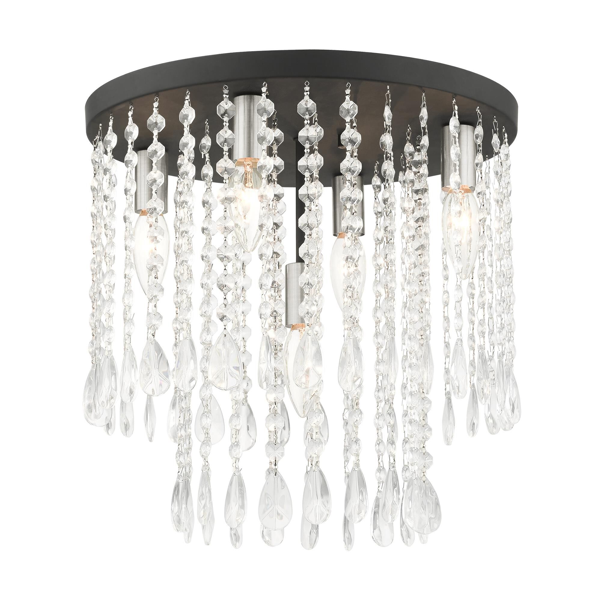 Shown in Black finish and Hand Assembled Crystal Shade glass