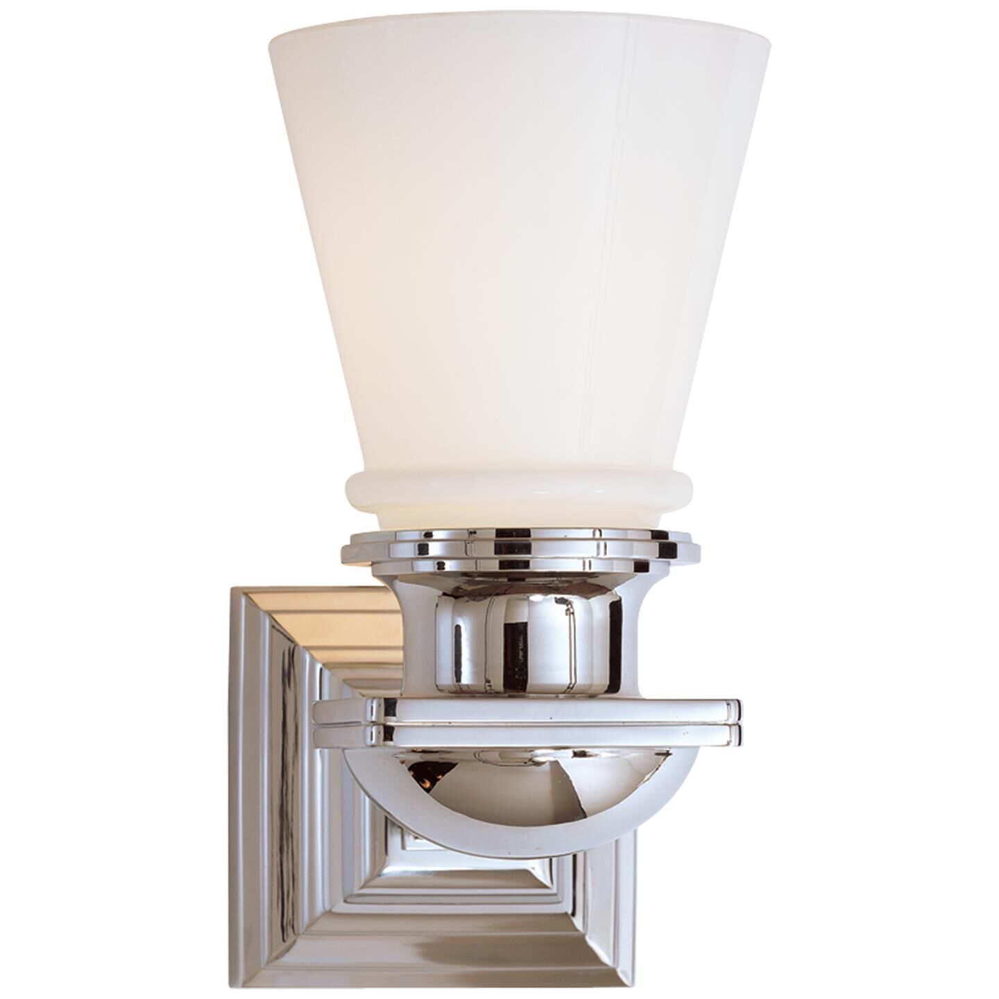 Shown in Polished Nickel finish and White glass
