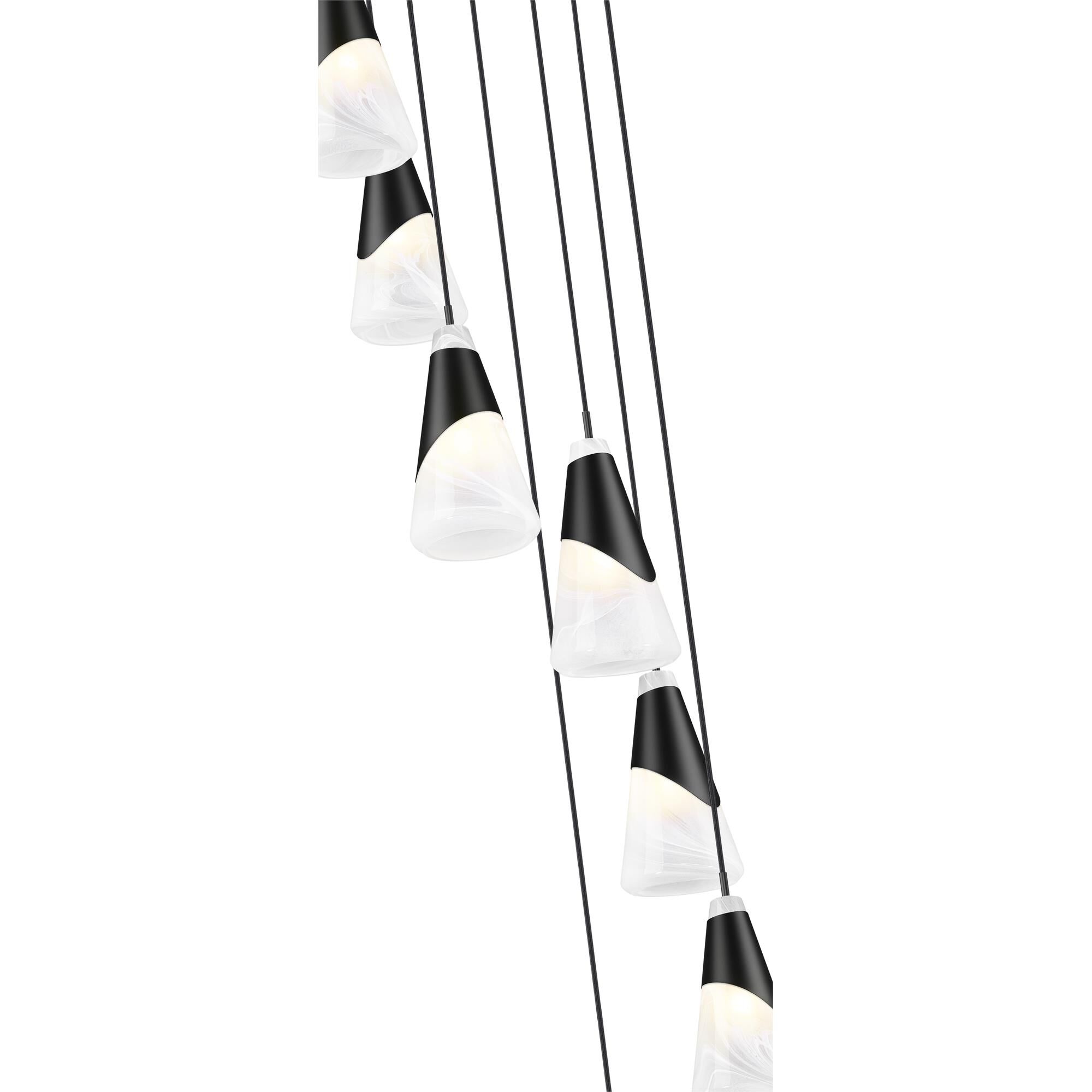 Shown in Matte Black finish and White Swirl glass and White Swirl shade