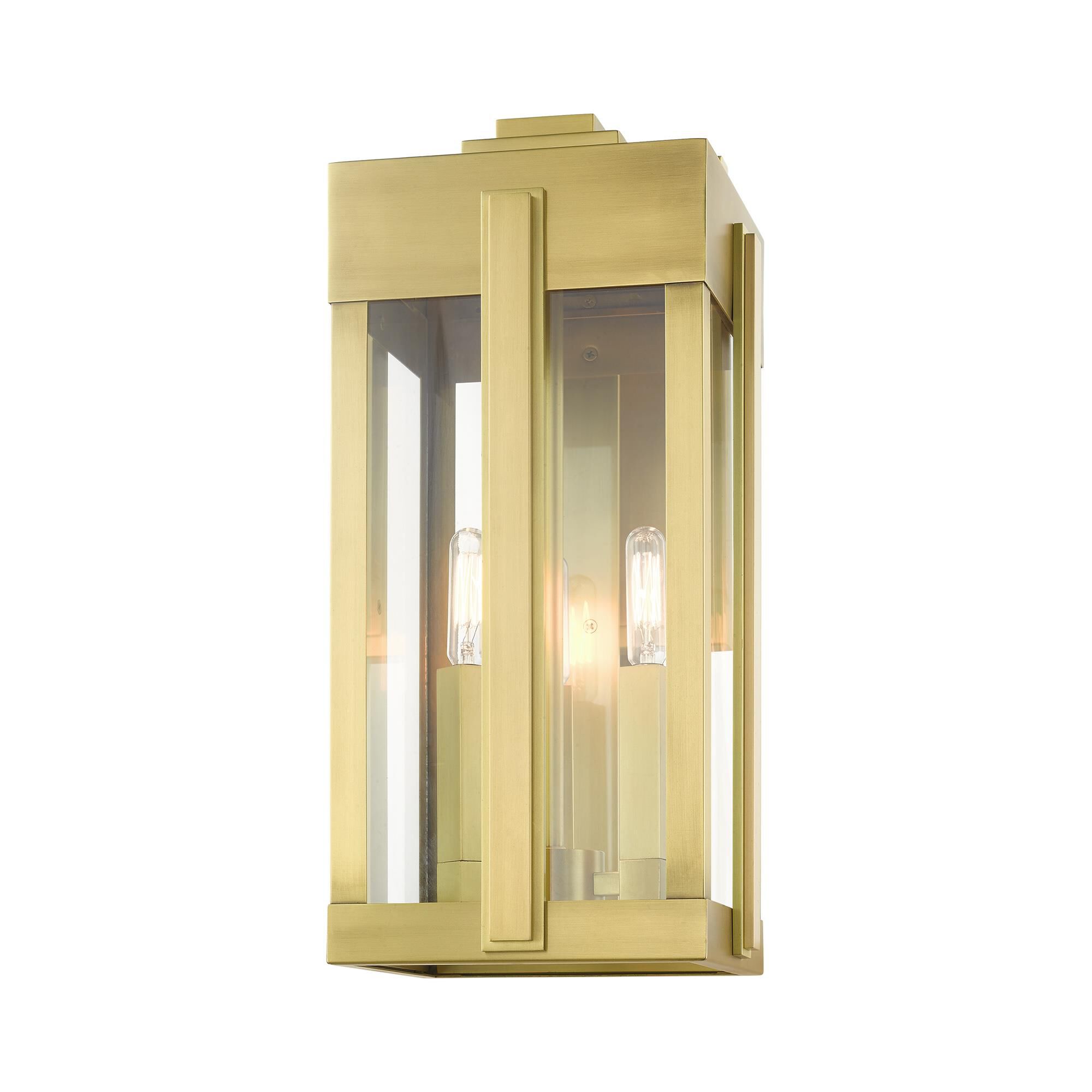 Shown in Natural Brass finish and Clear glass