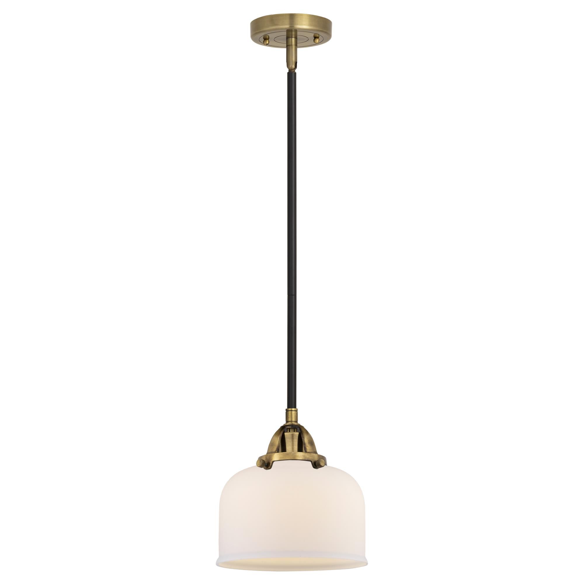 Shown in Black Antique Brass finish and Matte White Cased Large Bell glass and No Shade shade
