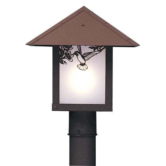 Shown in Rustic Brown finish and Frosted glass and Hummingbird accent