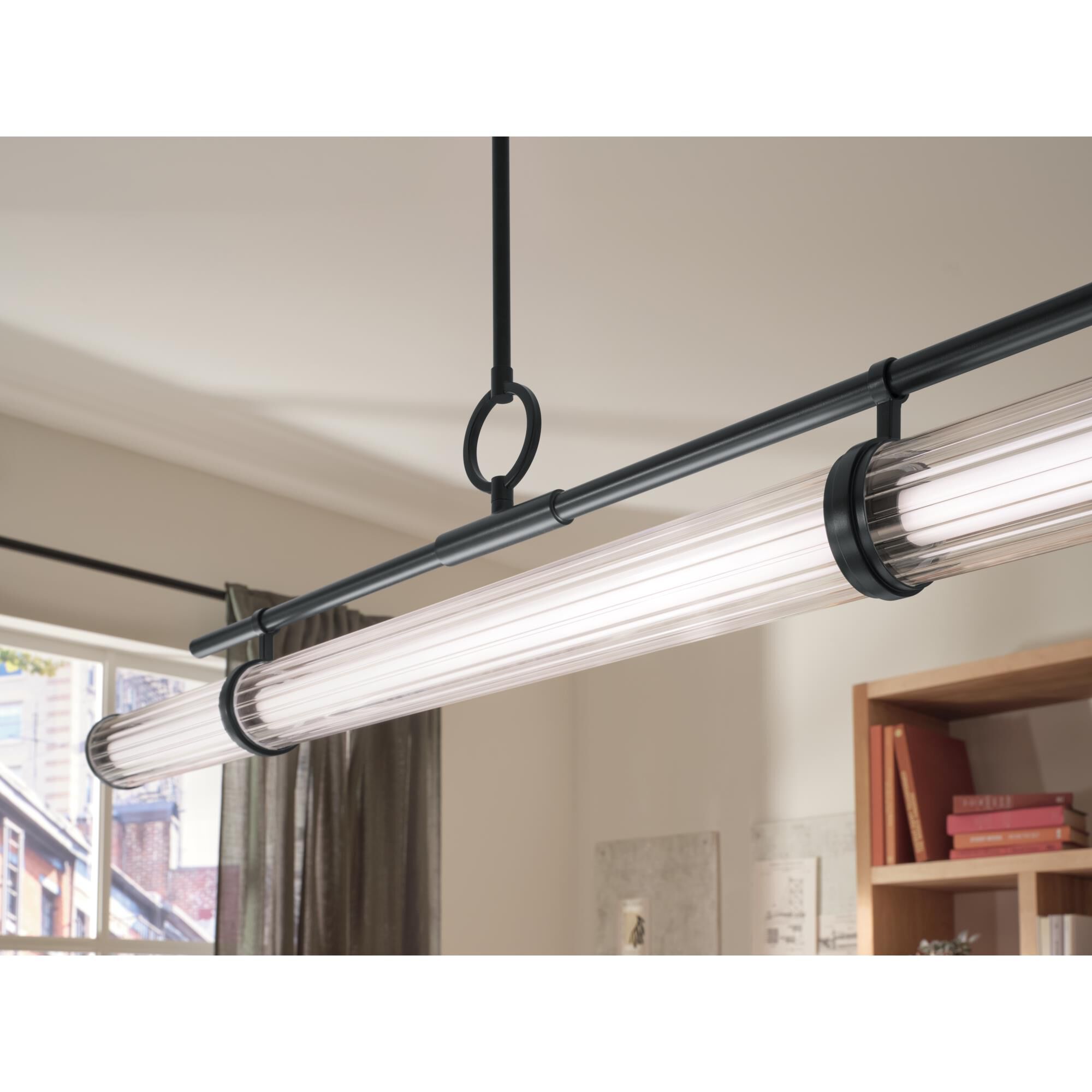 Shown in Black finish and Clear Fluted glass