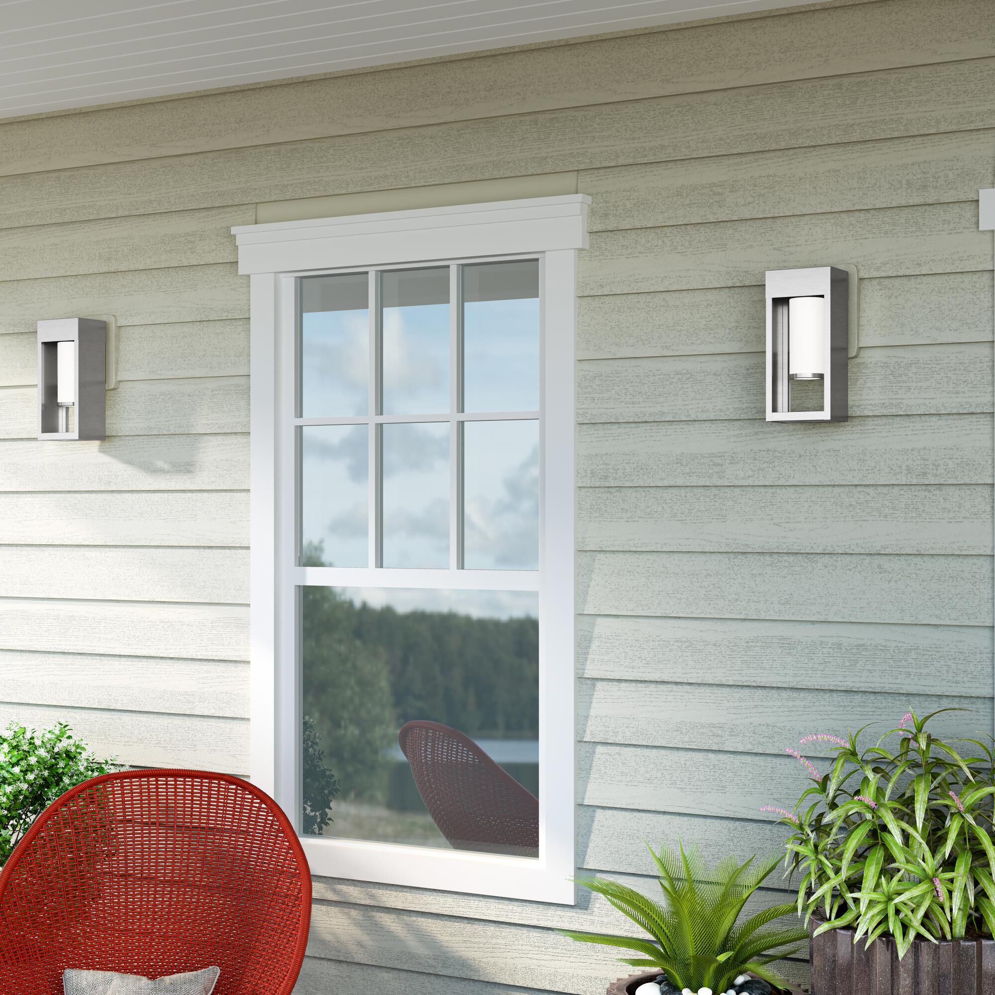 Shown in Brushed Nickel finish and Hand Blown Satin Opal White Cylinder glass