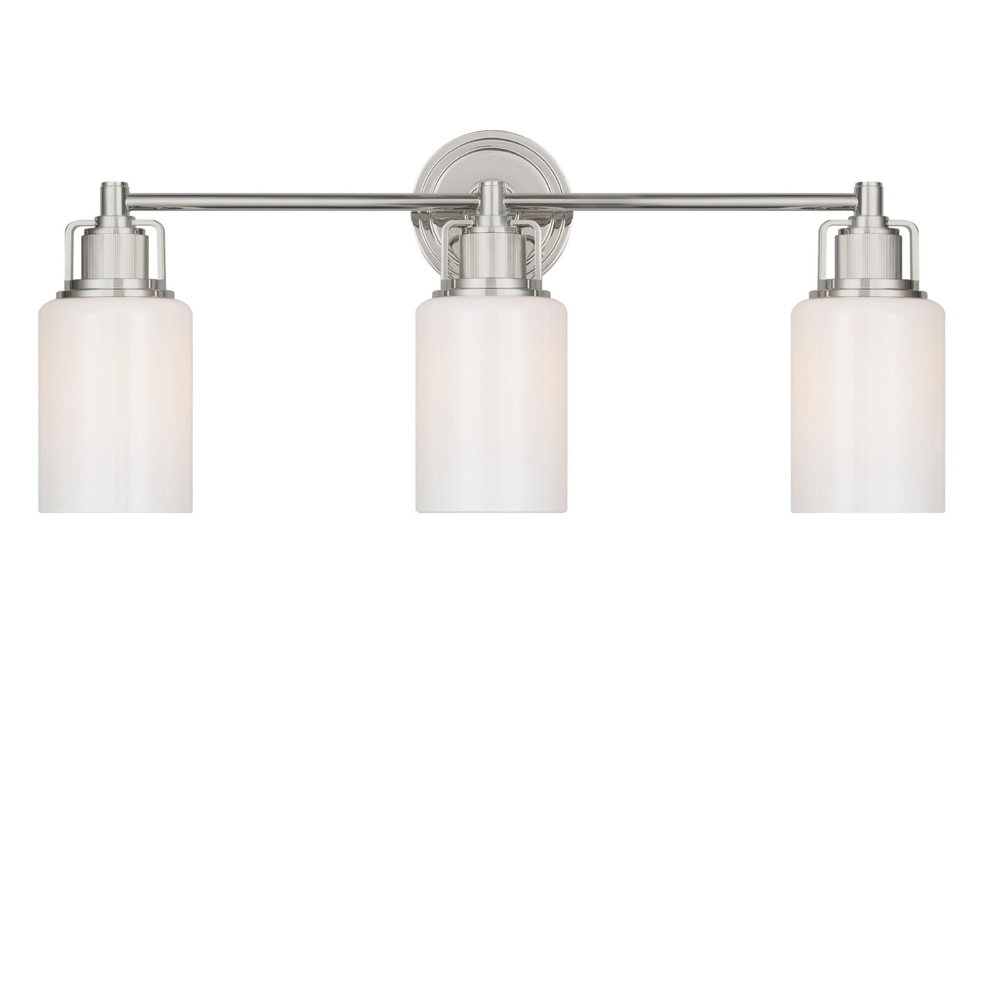 Shown in Polished Nickel finish and Milk glass