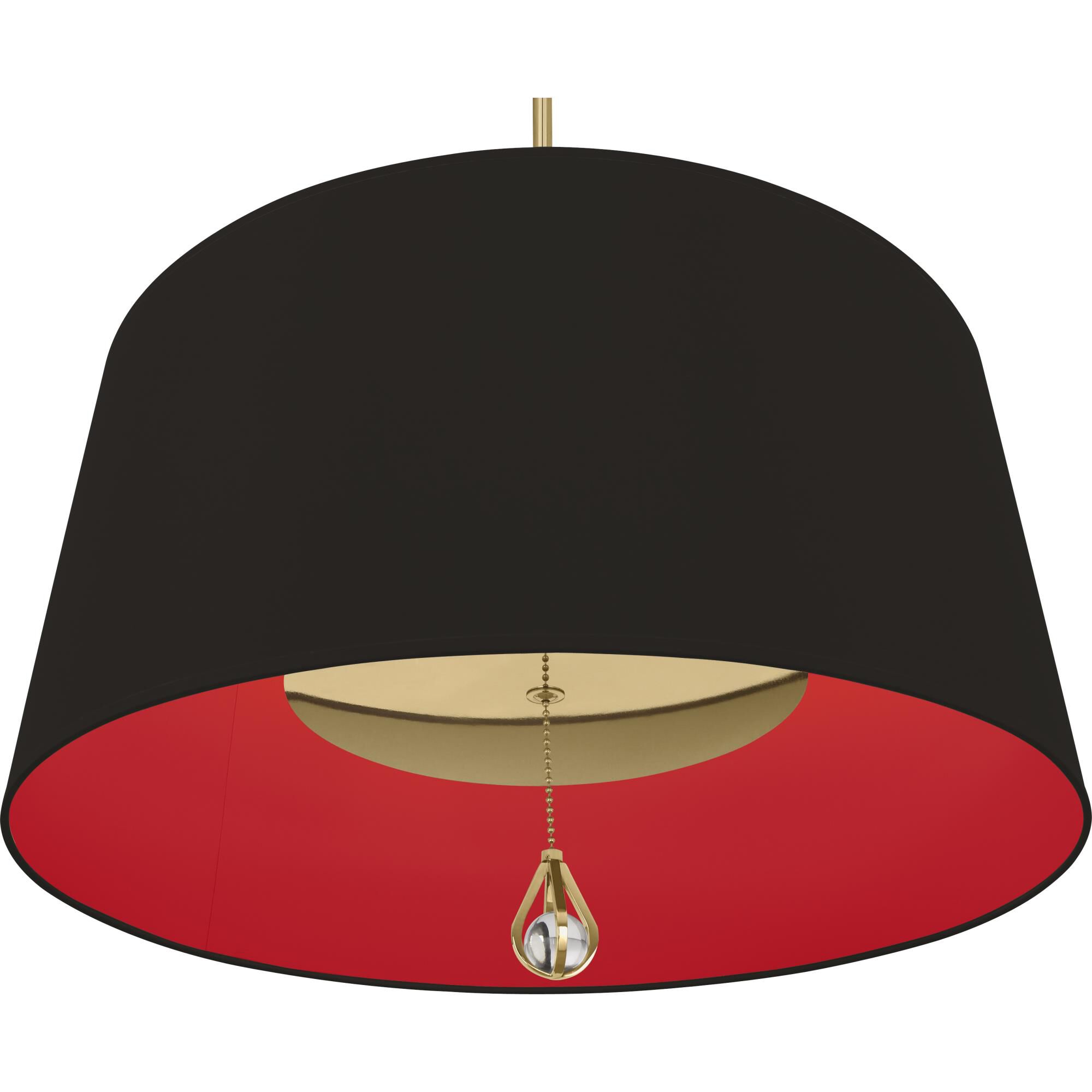 Shown in Modern Brass finish and Blacksmith Black Fabric With Richmond Red Lining shade