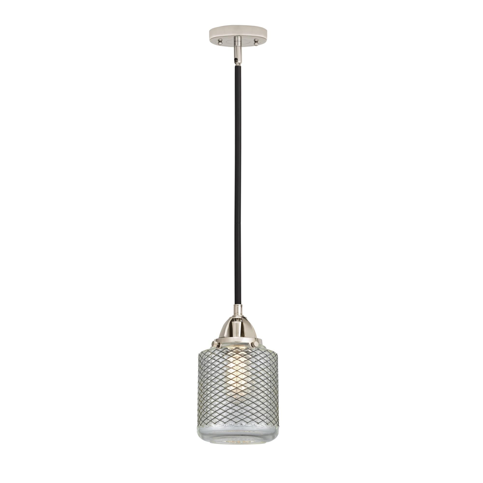 Shown in Black Polished Nickel finish and Vintage Wire Mesh Stanton glass and No Shade shade