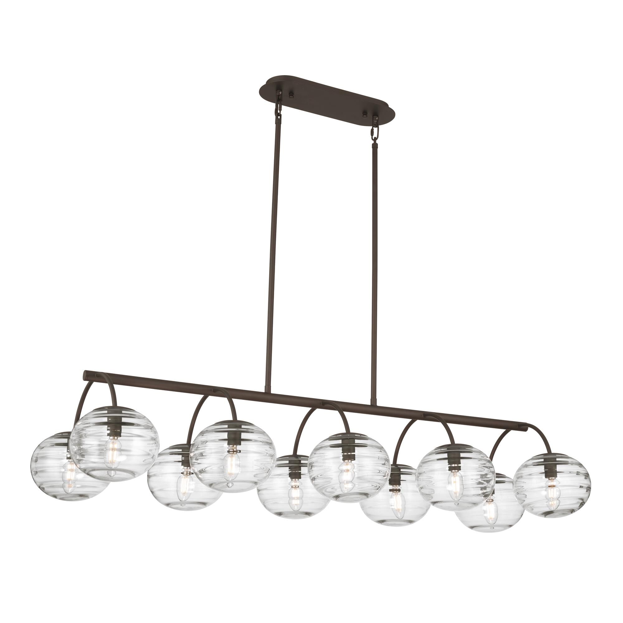 Shown in Dark Bronze finish and Clear Ribbed glass