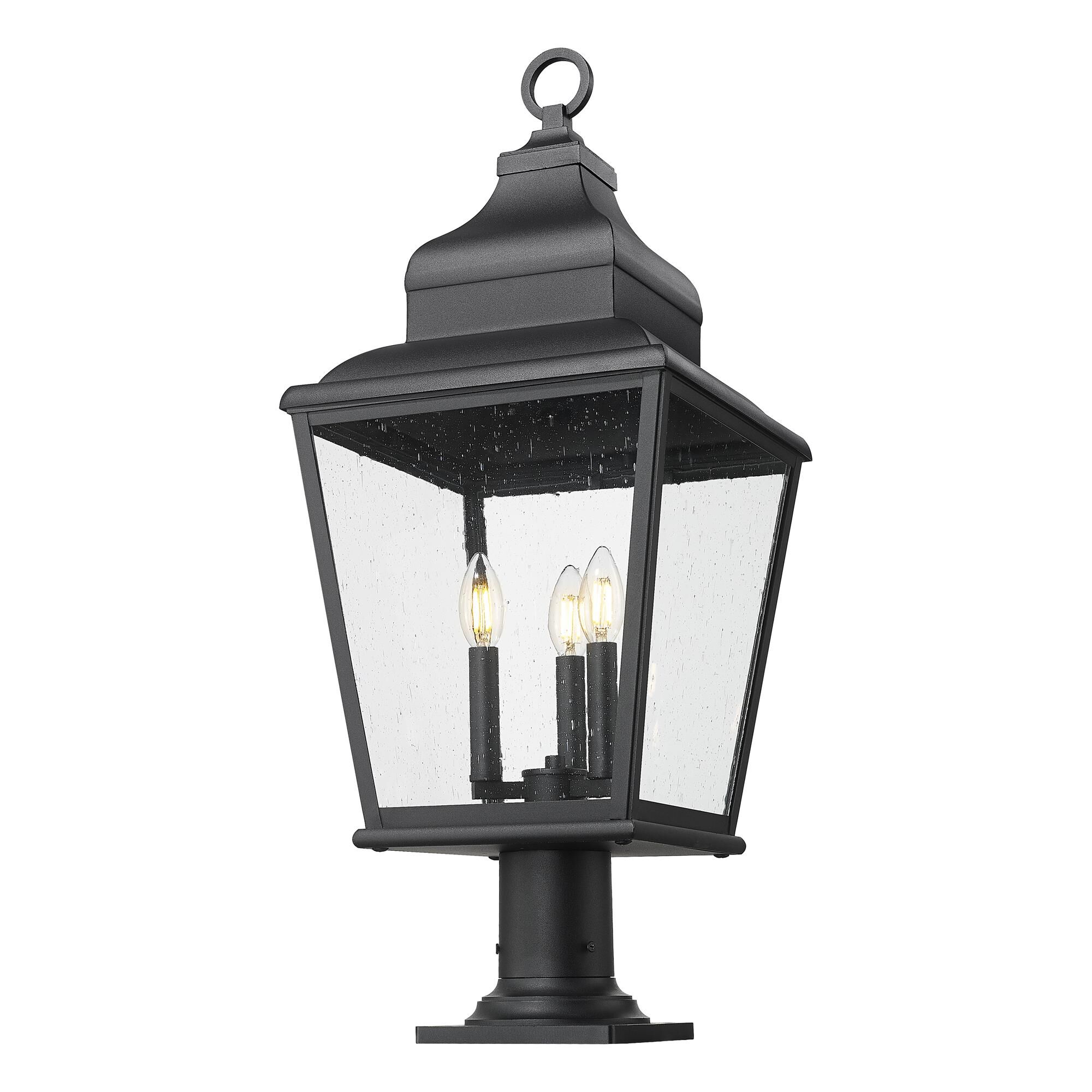 Shown in Sand Black finish and Clear Seedy glass
