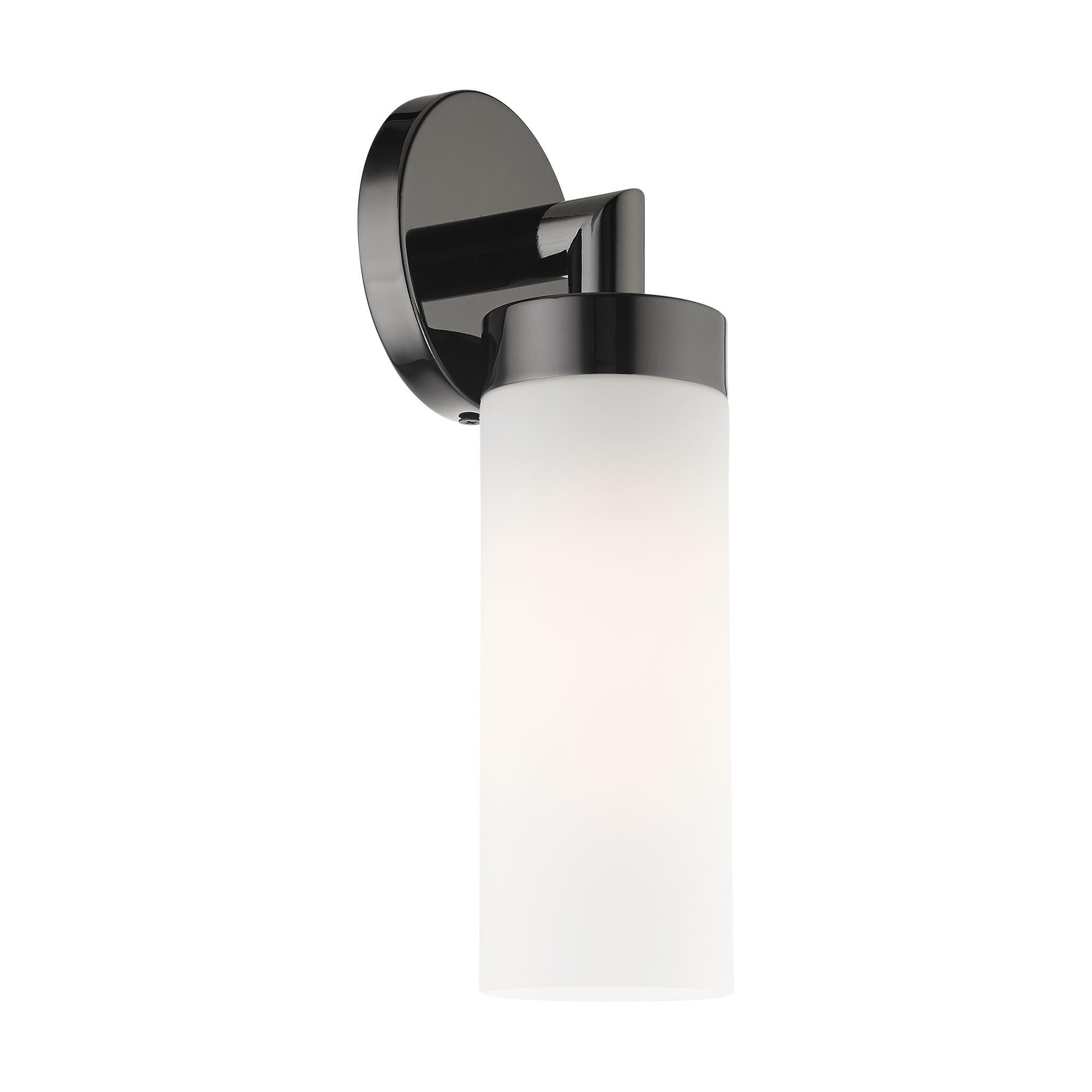 Shown in Black Chrome finish and Hand Blown Satin Opal White glass