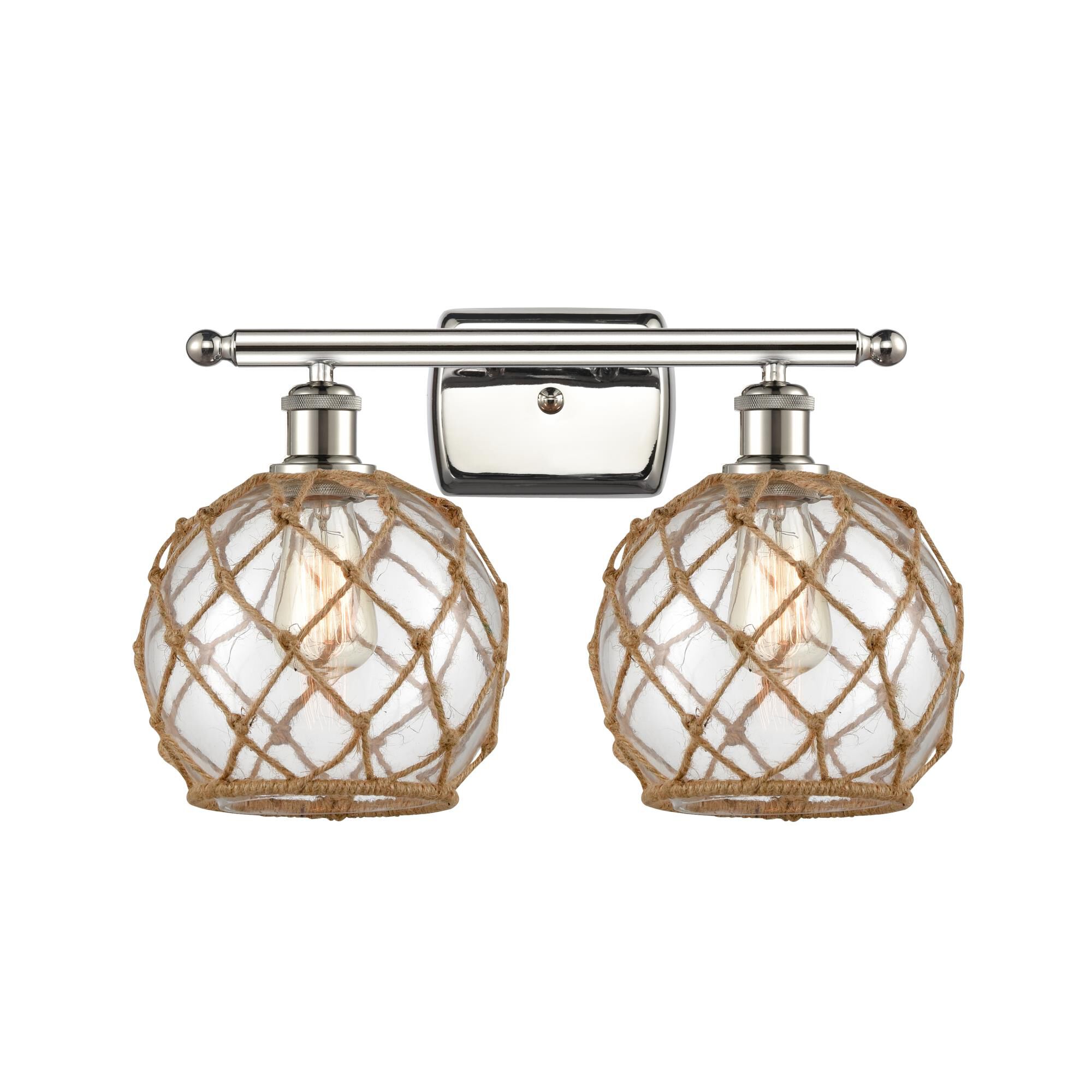Shown in Polished Nickel finish and Sphere glass and Glass And Rope shade
