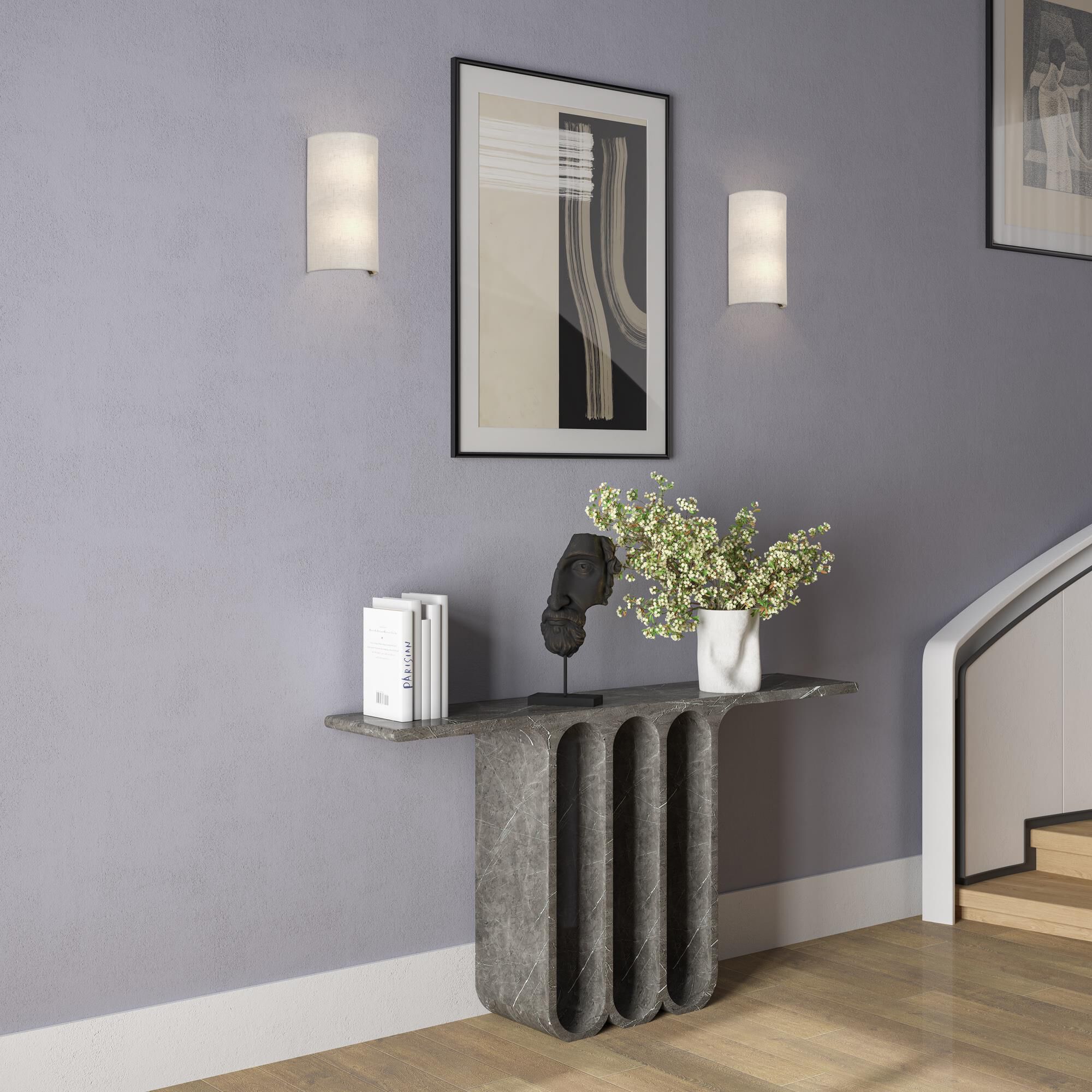 Shown in English Bronze finish and Hand Crafted Oatmeal Color Fabric with White Color Inside shade