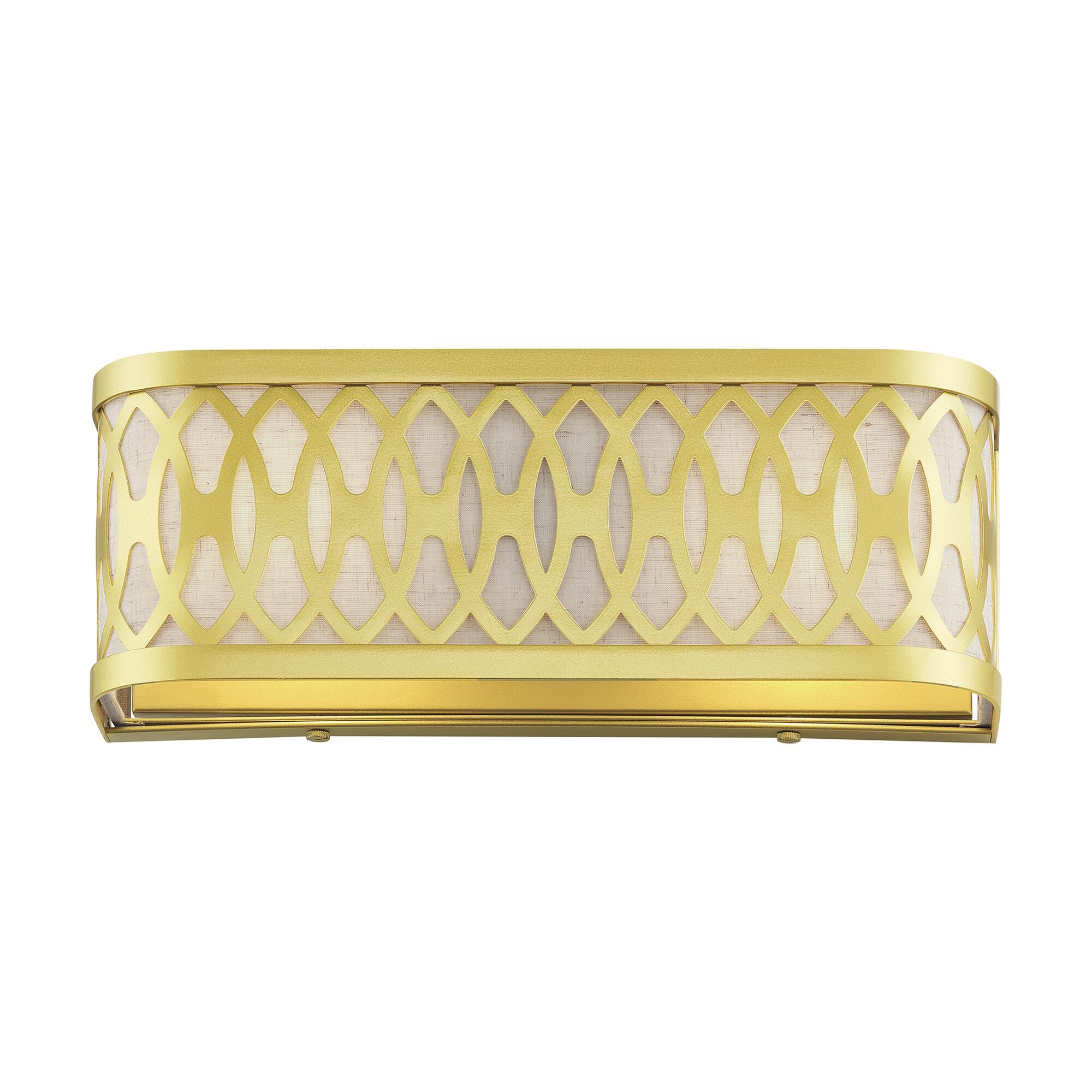 Shown in Soft Gold finish and Hand Crafted Oatmeal Color Hardback shade