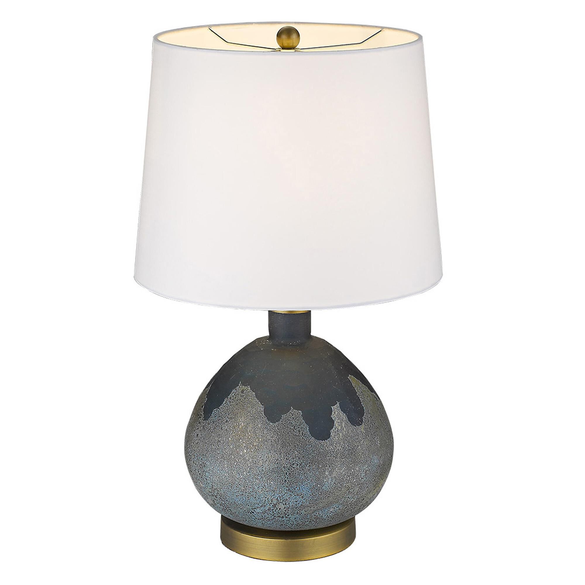 Shown in Brass finish and Cream glass and Cream Linen Tapered Drum shade