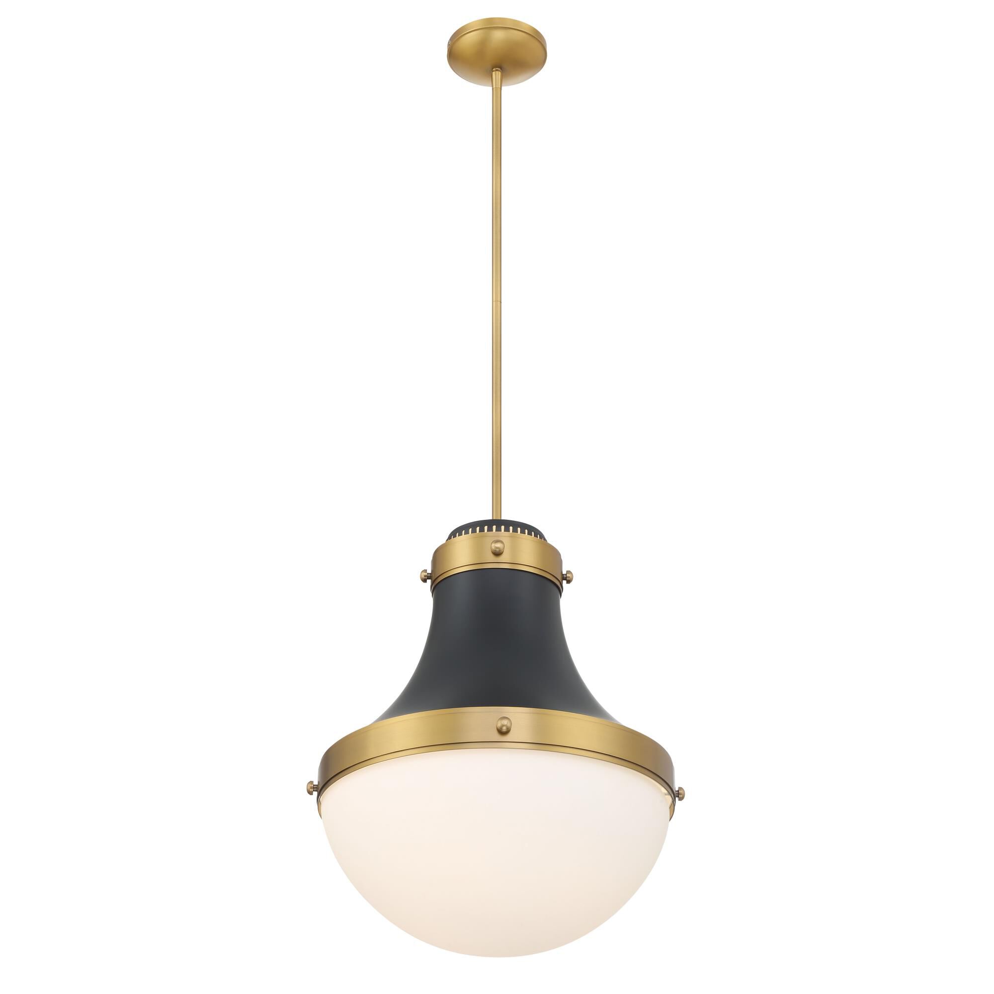 Shown in Legacy Brass & Dark Matte Blac finish and White glass and Etched Opal Glass shade