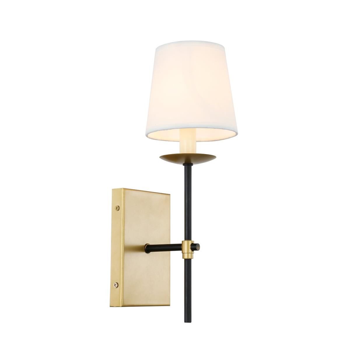 Shown in Brass And Black finish and White Fabric shade