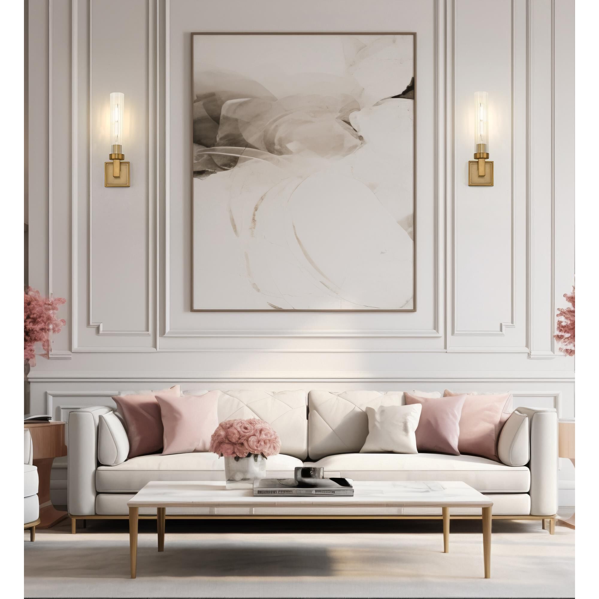 Shown in Rubbed Brass finish and Clear Ribbed glass and Clear Ribbed shade