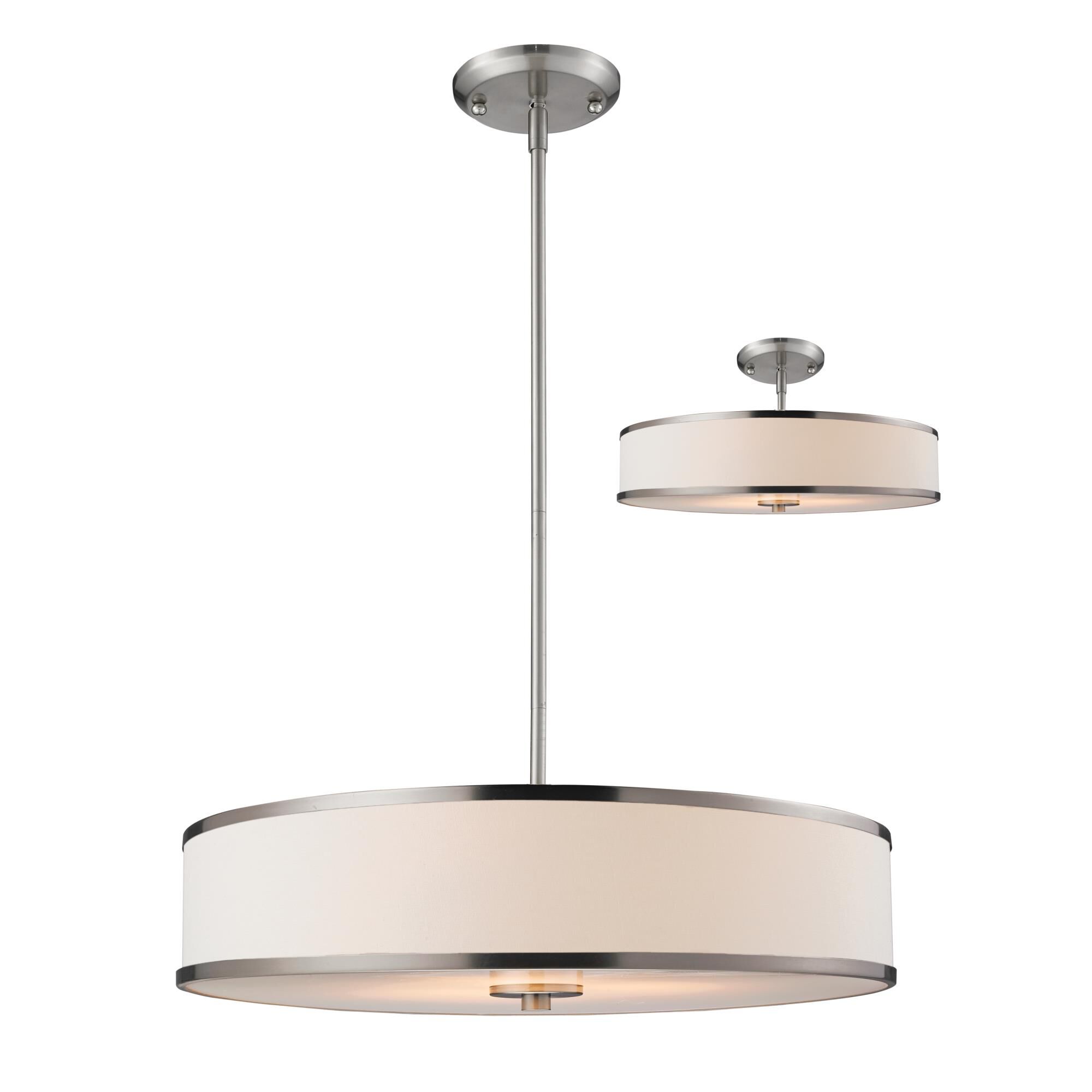 Shown in Brushed Nickel finish and Fabric glass and Fabric shade