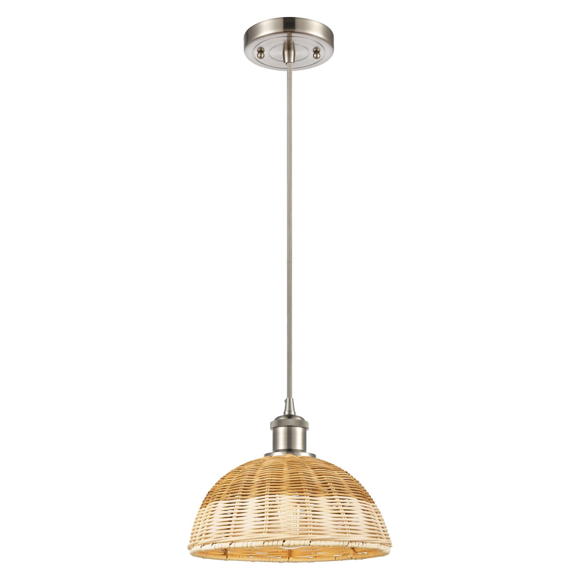 Shown in Brushed Satin Nickel finish and Natural shade