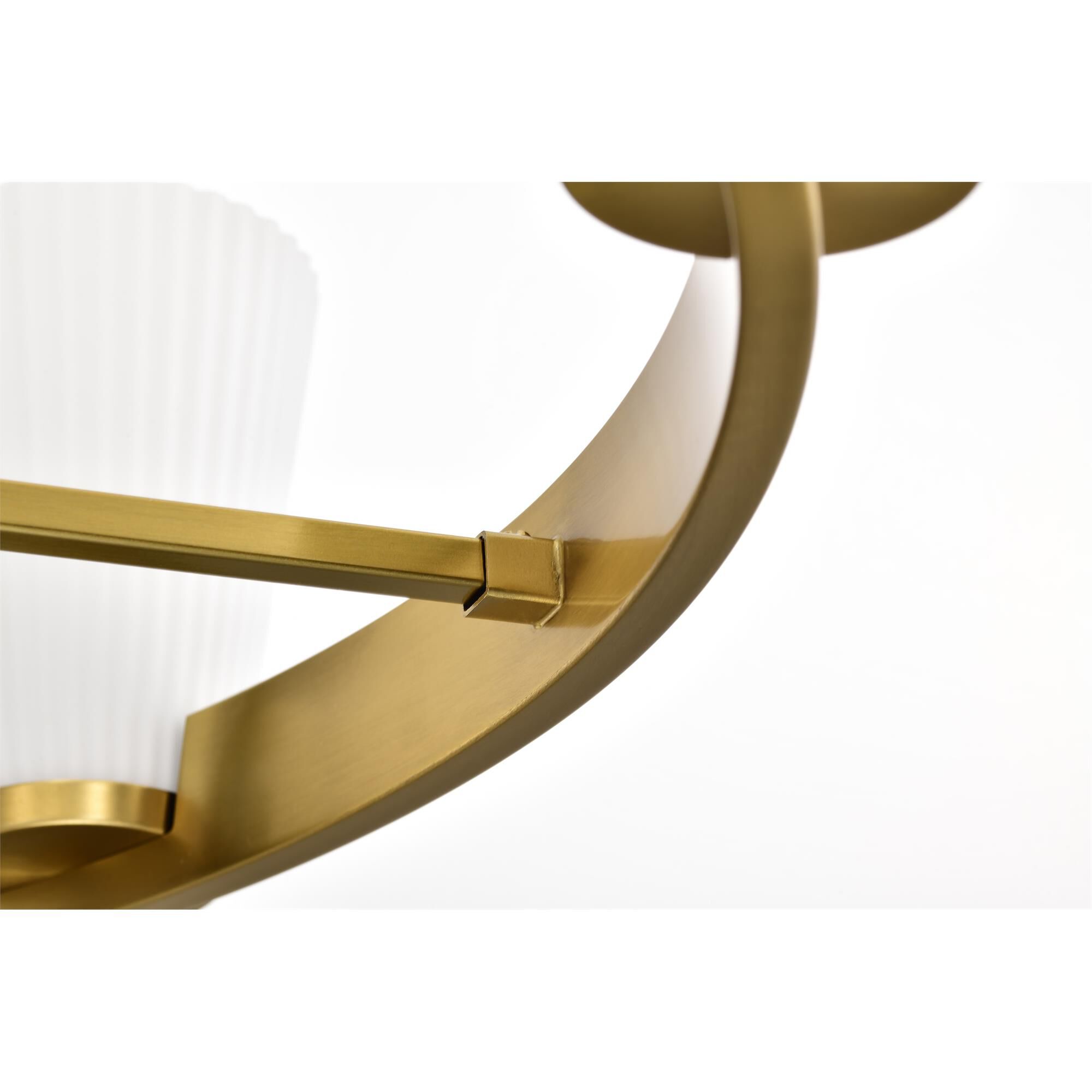 Shown in Burnished Brass finish and Ribbed White glass