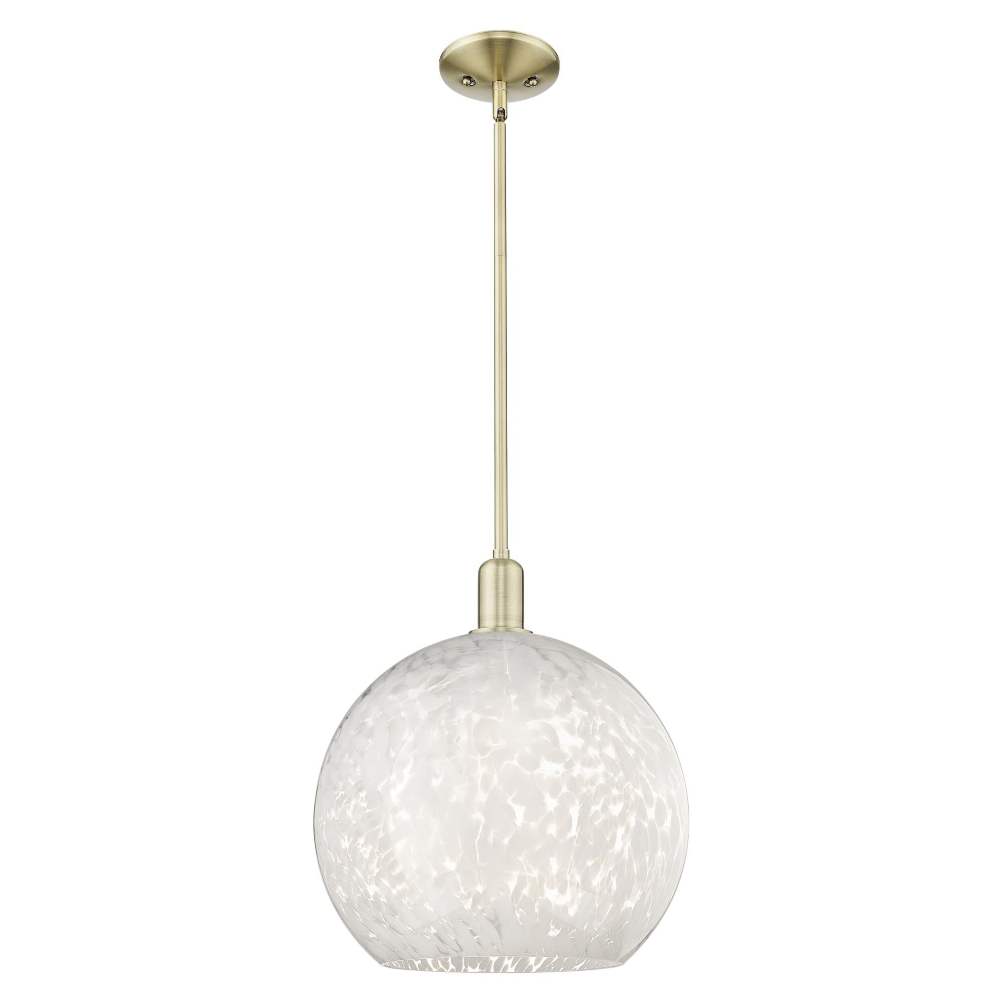 Shown in Antique Brass finish and White Mouchette glass