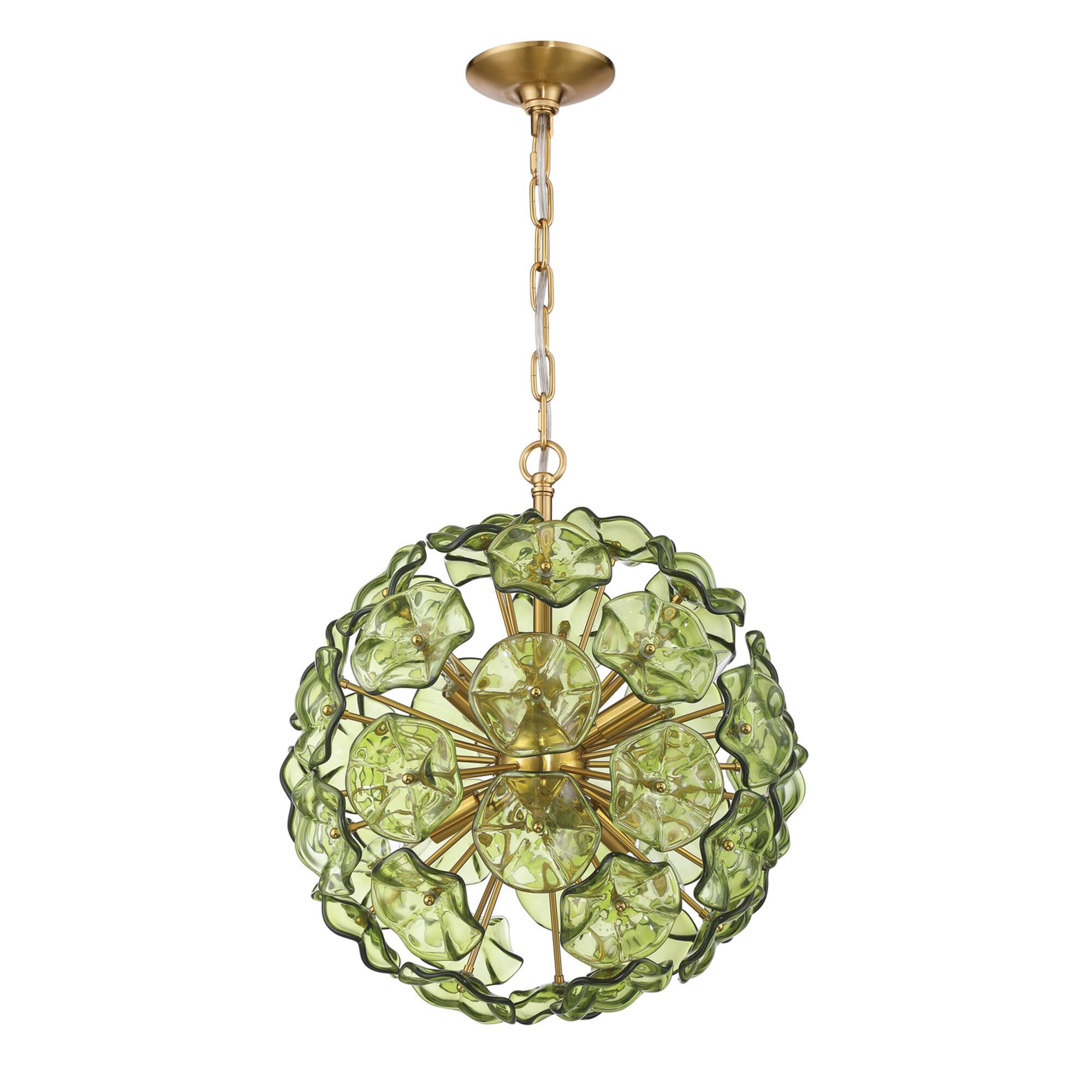 Shown in Aged Brass finish and Floral Glass Petals crystal