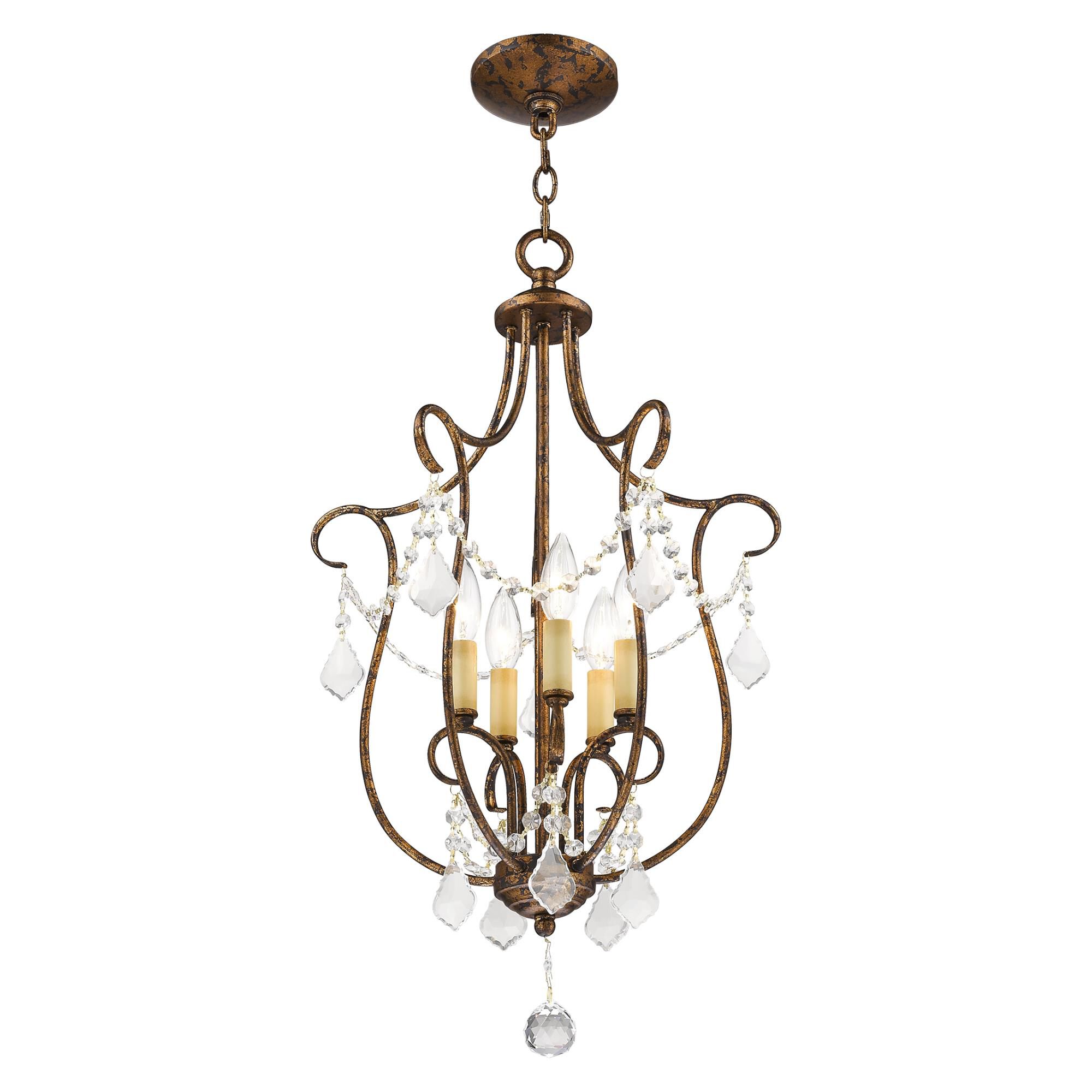 Shown in Hand Applied Venetian Golden Bronze finish and Clear crystal