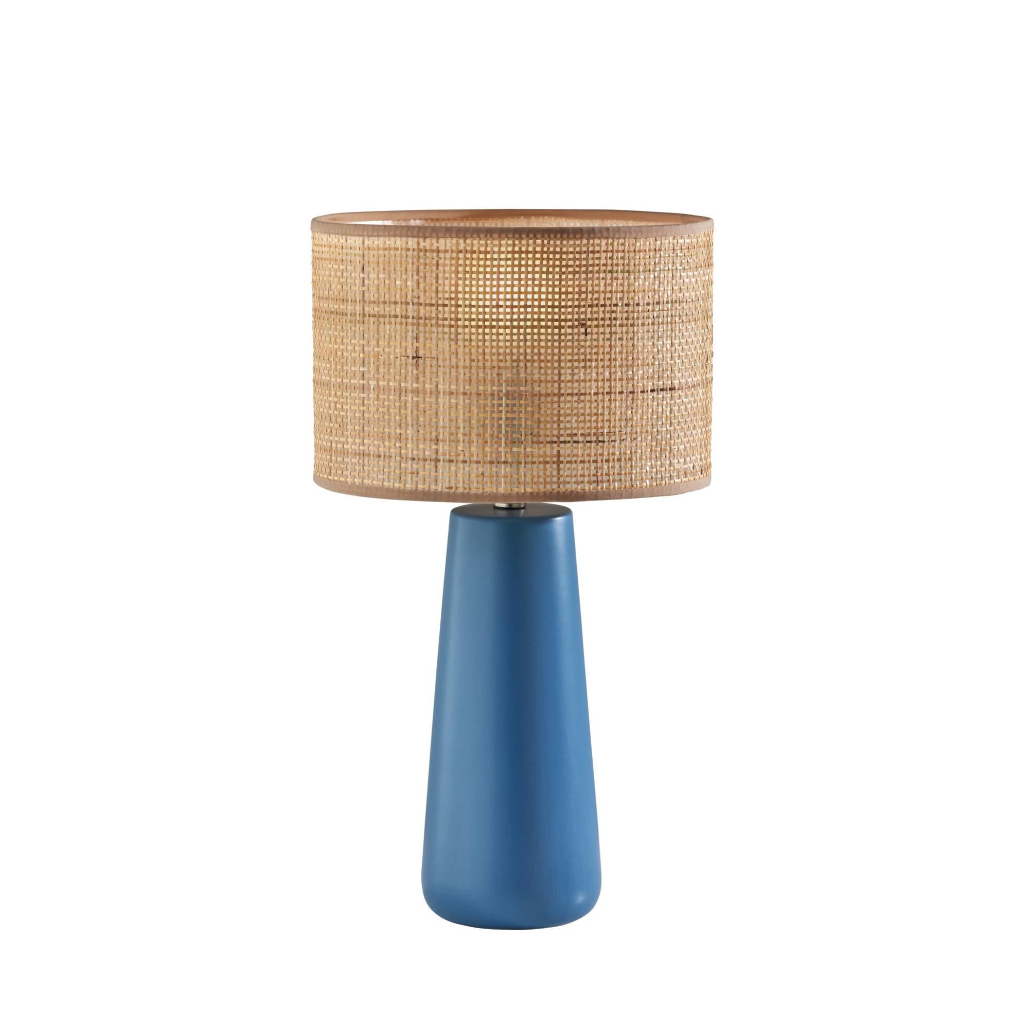 Shown in Turquoise finish and Rattan shade