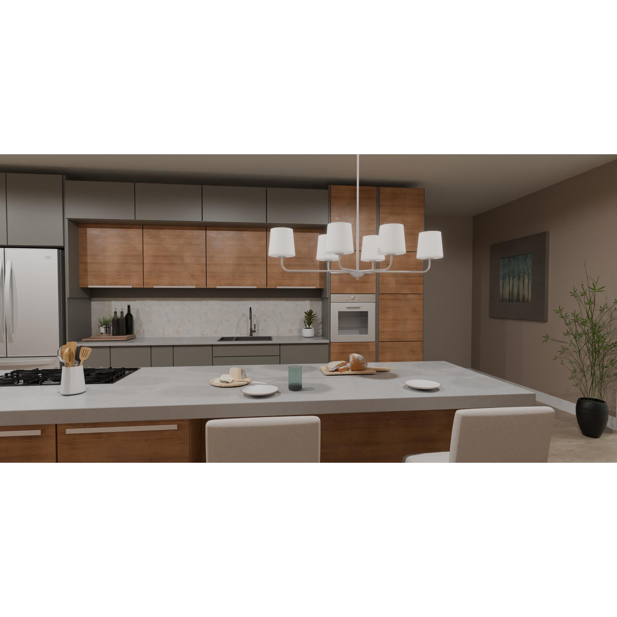 Shown in Brushed Nickel finish and Opal Etched glass and No Shade shade